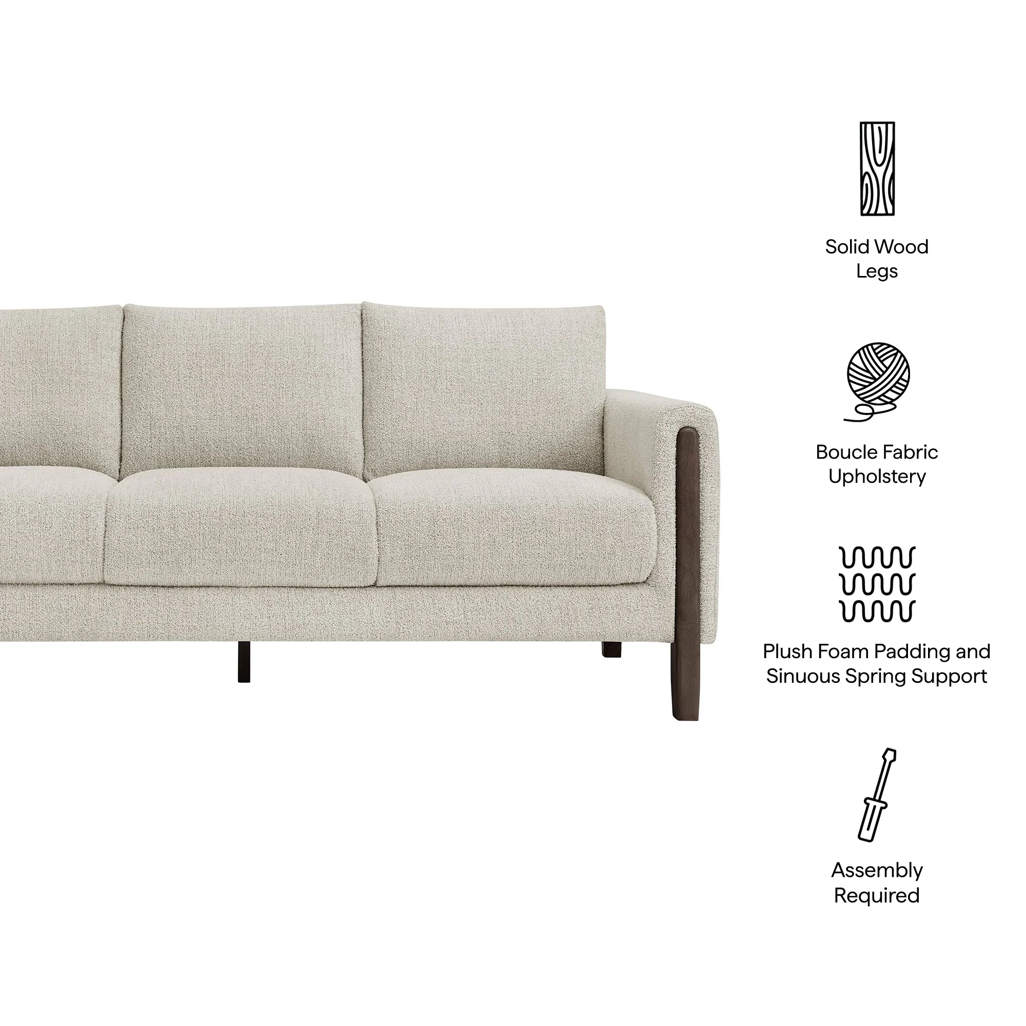 Sculptural 75" Brushed Bouclé Sofa with Tapered Wood Legs - Image 2