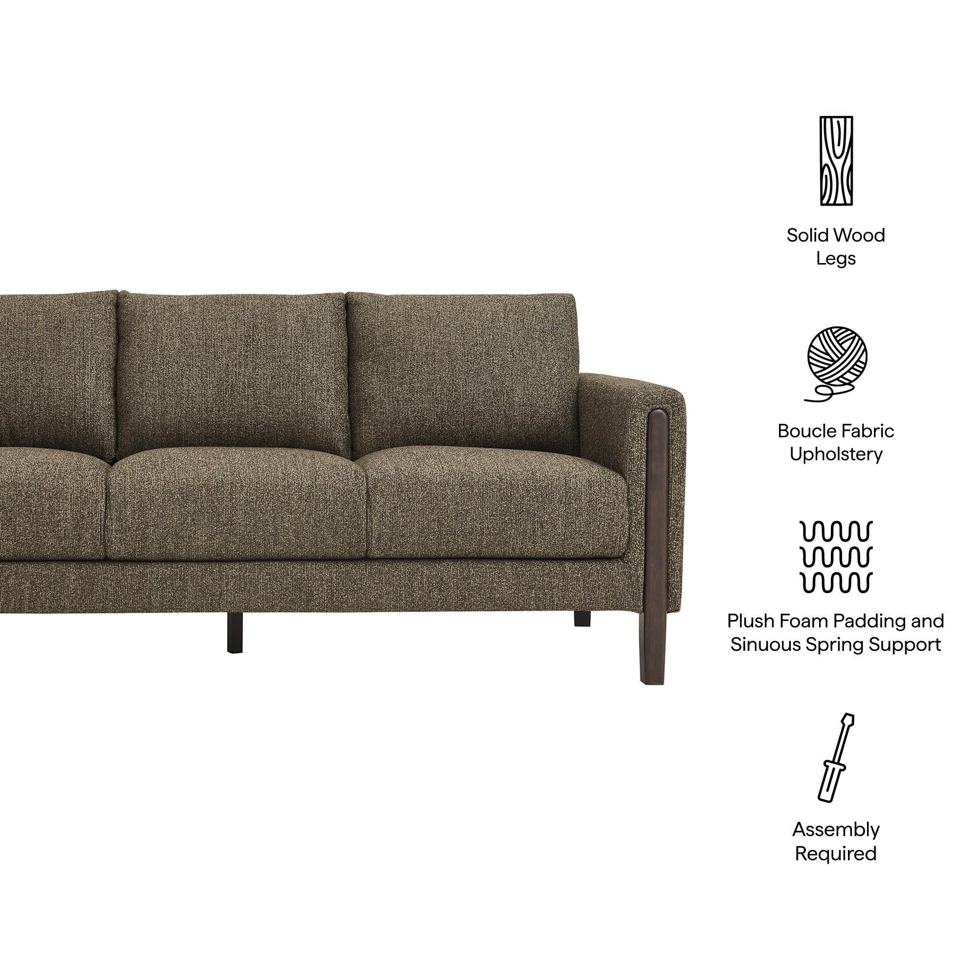 Sculptural 75" Brushed Bouclé Sofa with Tapered Wood Legs - Image 8