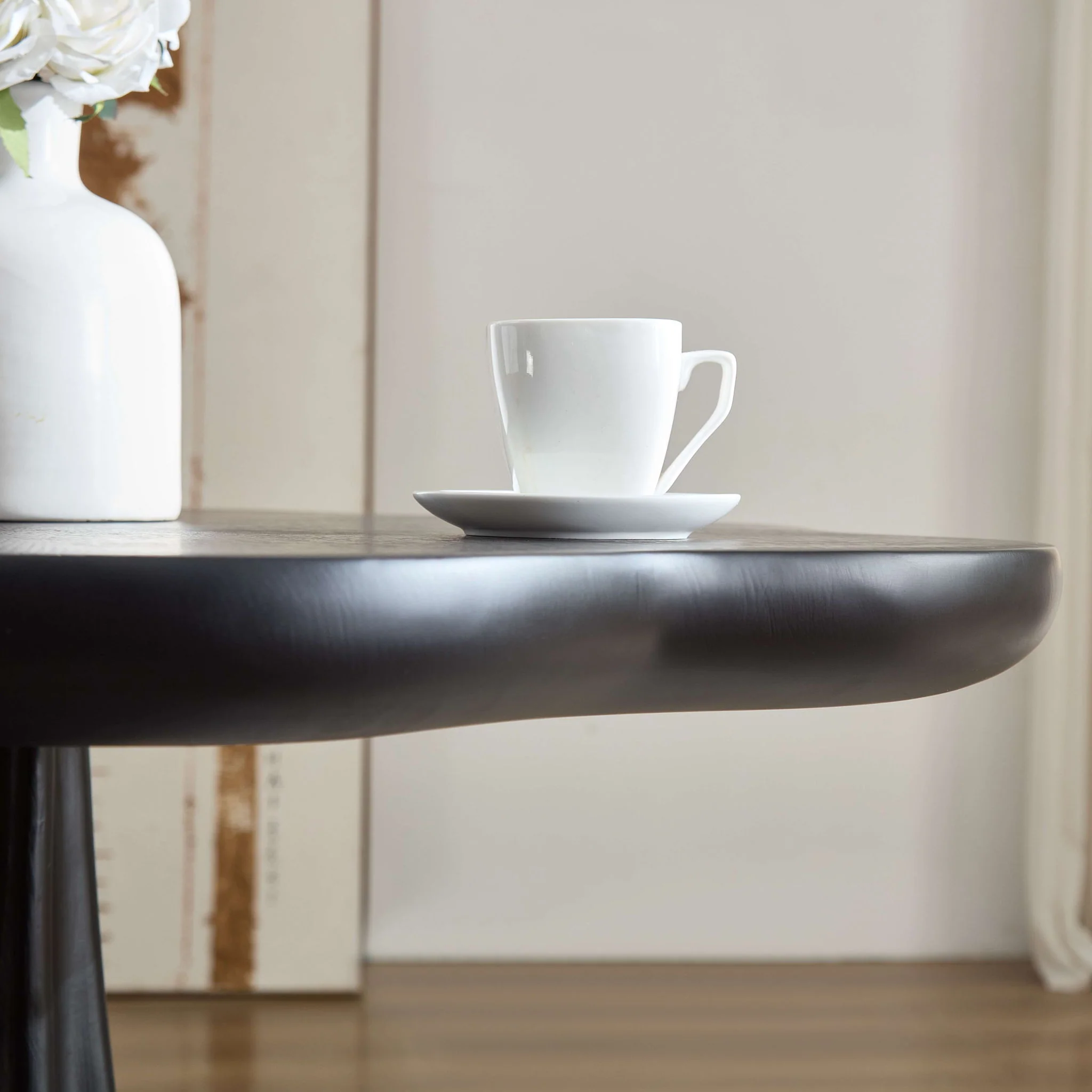 Sculptural Round Dining Table Petal Shape Root Texture For Dining Room - Black - Image 6
