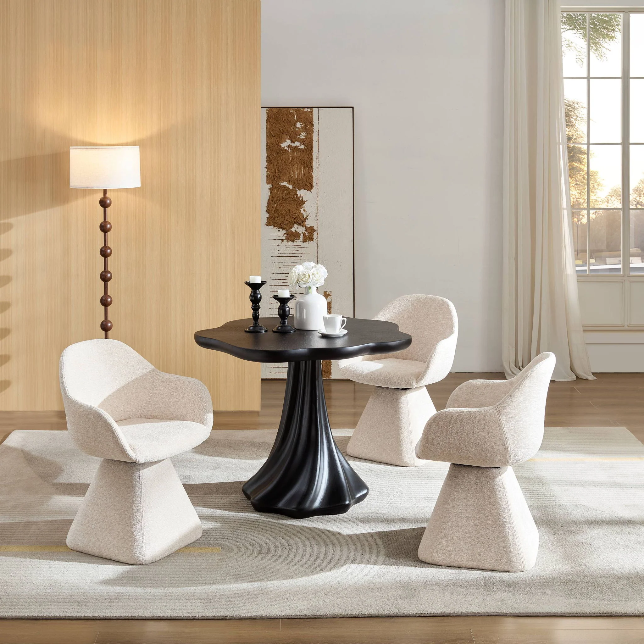 Sculptural Round Dining Table Petal Shape Root Texture For Dining Room - Black - Image 8