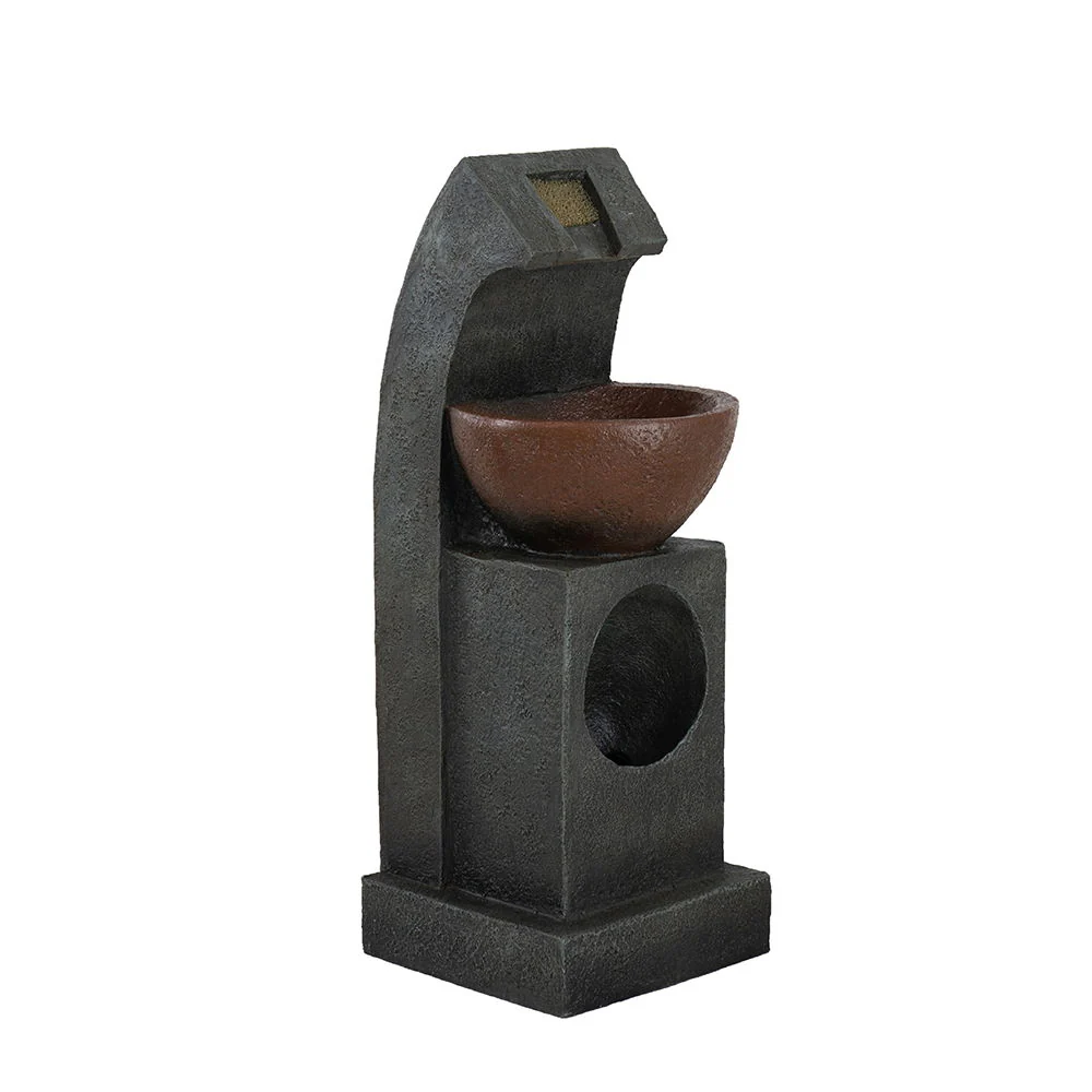 Sculptural Water Fountain With Bowl Basin, With Light And Pump, For Indoor And Outdoor - Brown / Black - Image 5