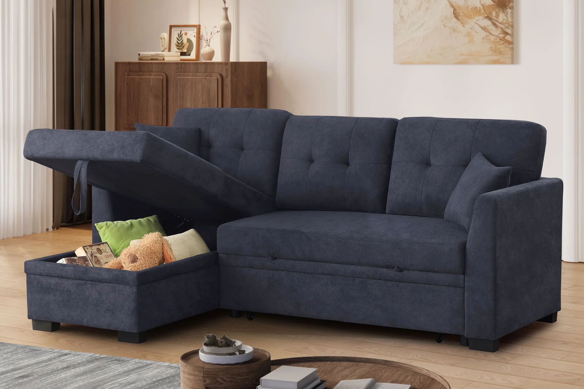 Sectional Sofa Bed - Dark Blue - Image 8