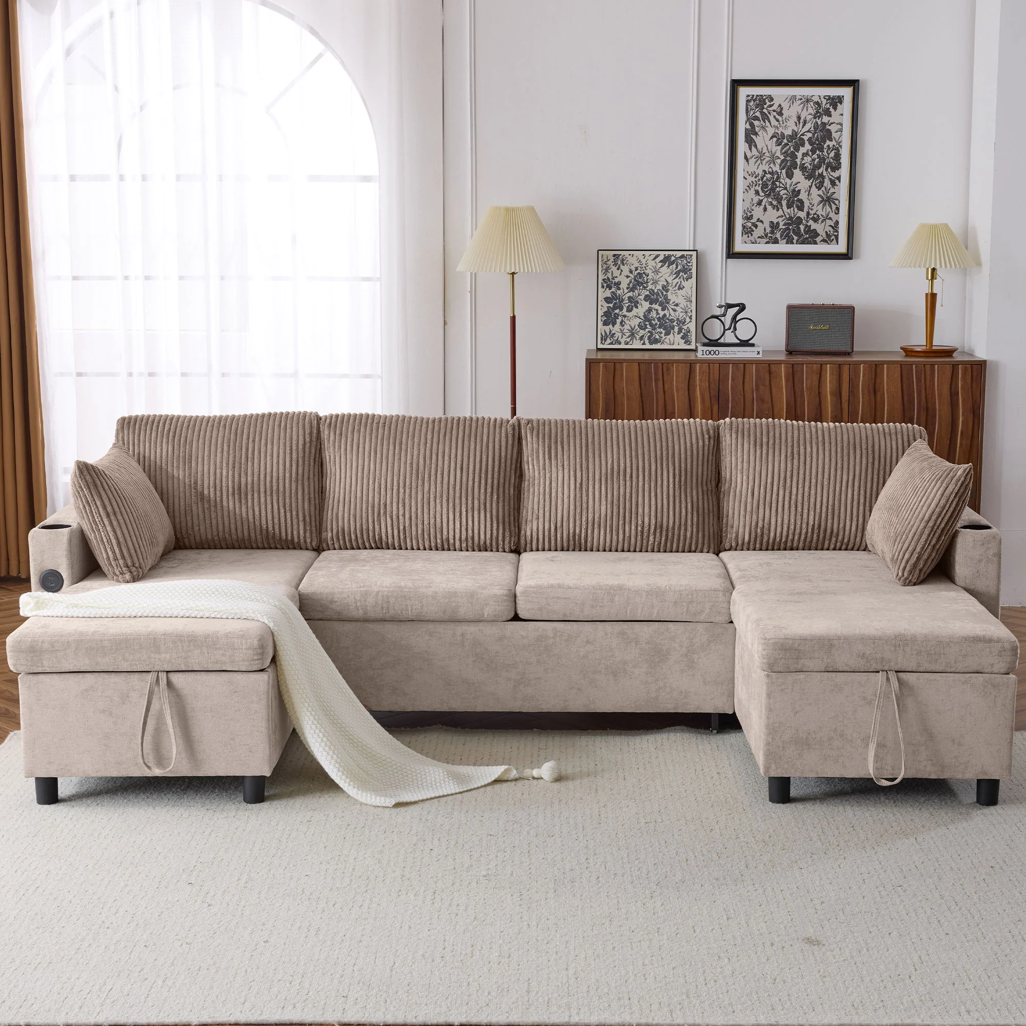 Sectional Sofa Bed With Pull Out Sleeper, USB Ports, Cup Holders - Image 22