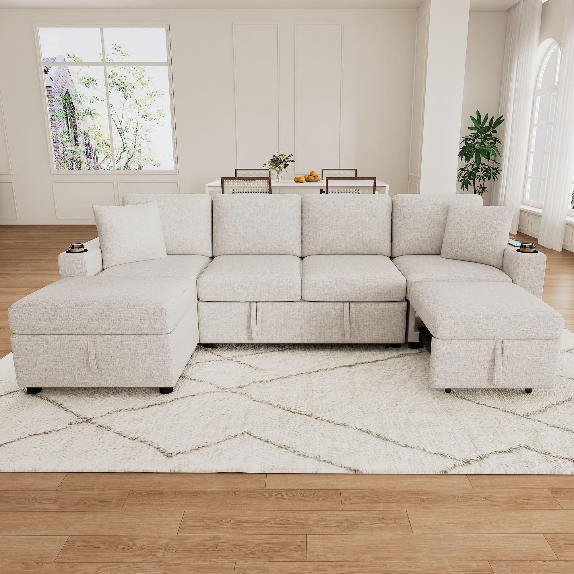 Sectional Sofa Convertible Pull-Out Bed With Storage Ottoman & USB Ports - Image 12