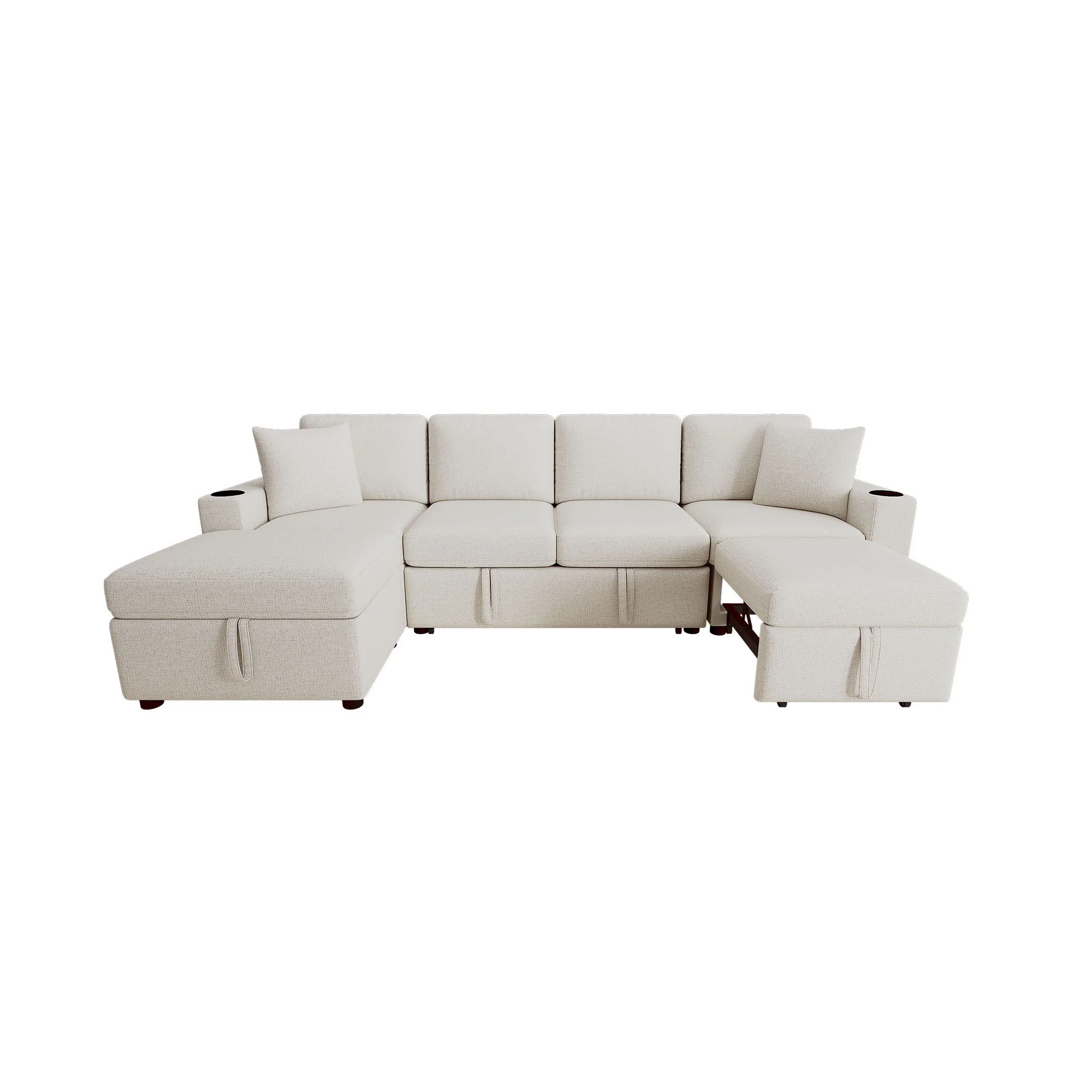 Sectional Sofa Convertible Pull-Out Bed With Storage Ottoman & USB Ports - Image 15
