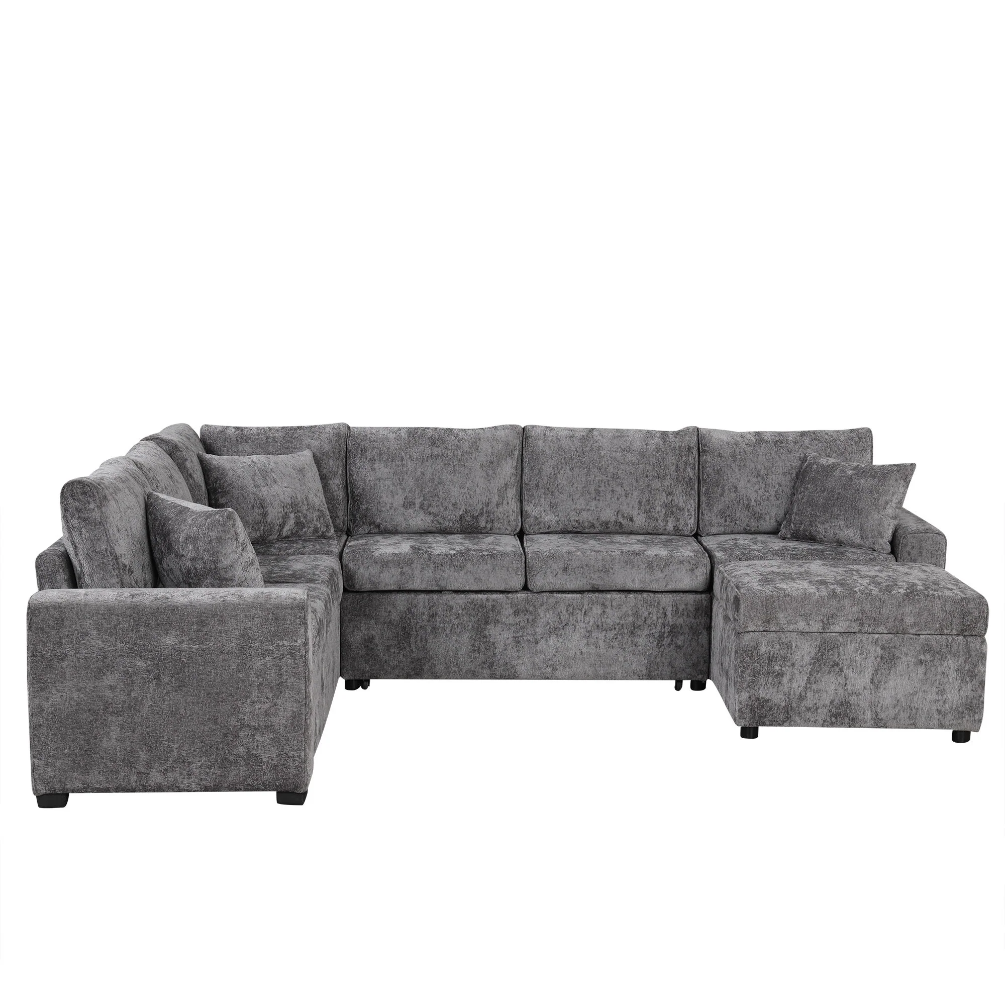 Sectional Sofa Pull-Out Sofa Bed Sleeper With A Storage Ottoman, Three Pillows And Charging Devices For Living Room - Image 17
