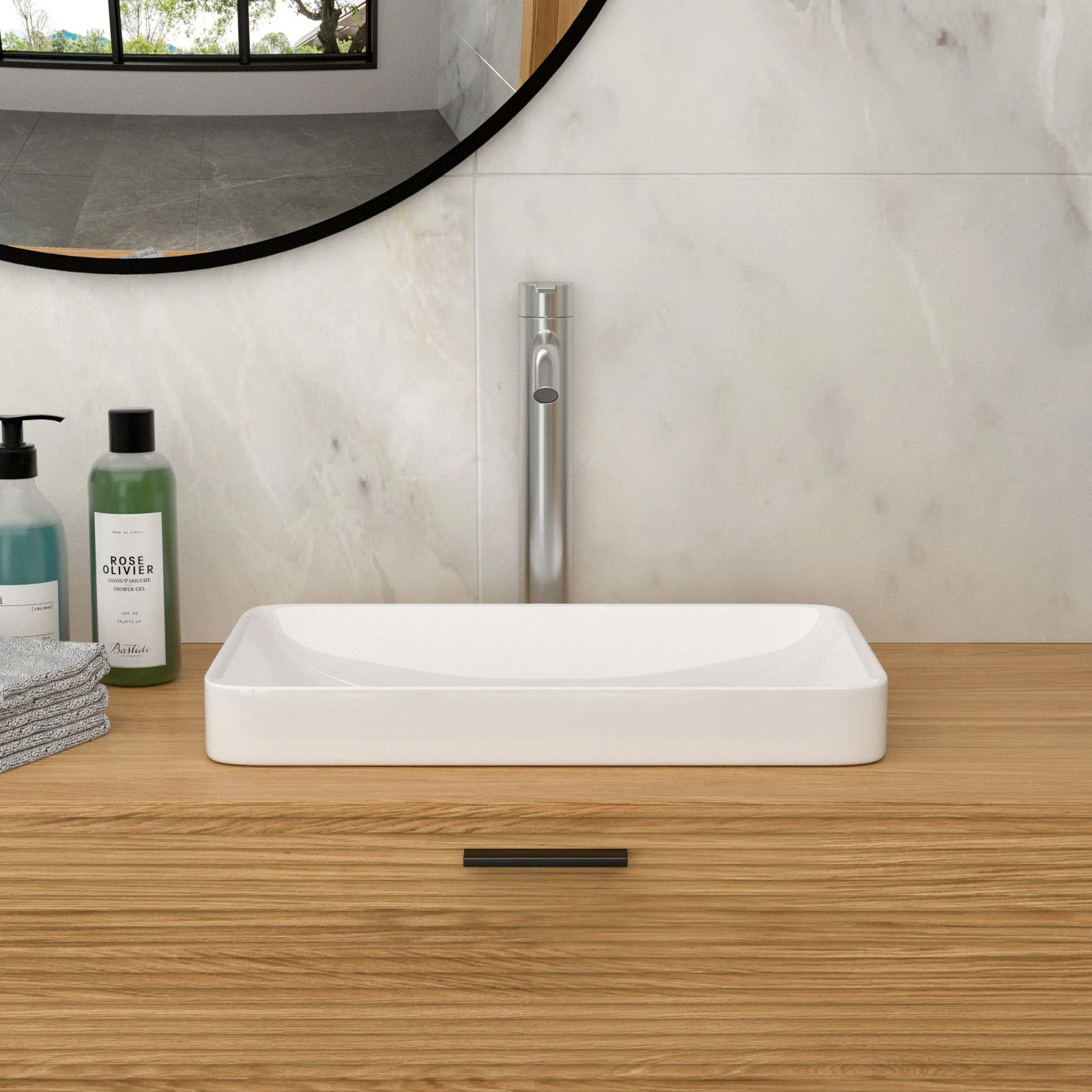Semi Recessed Bathroom Sink With Countertop Vessel Design, 19" X 12" - White - Image 5