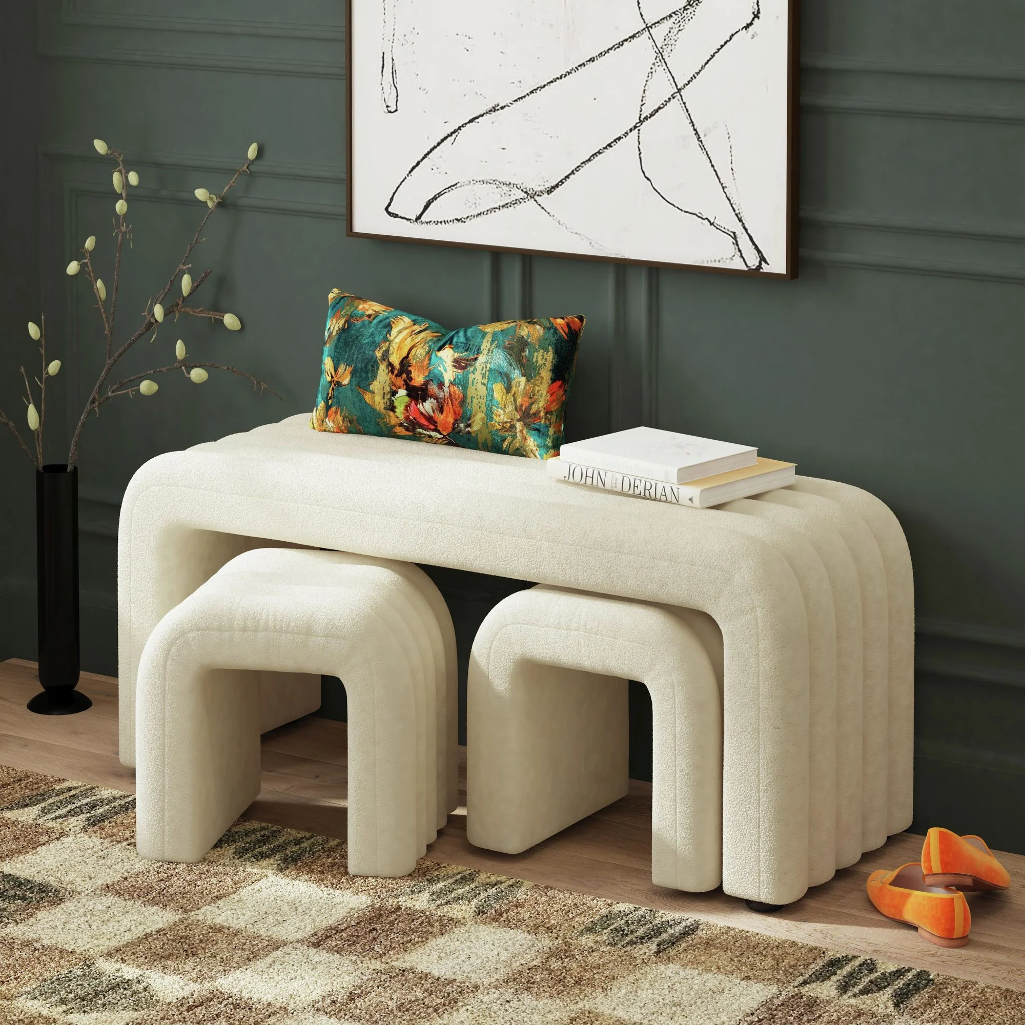 Seqouia - Bench With 2 Stools - Cream - Image 8