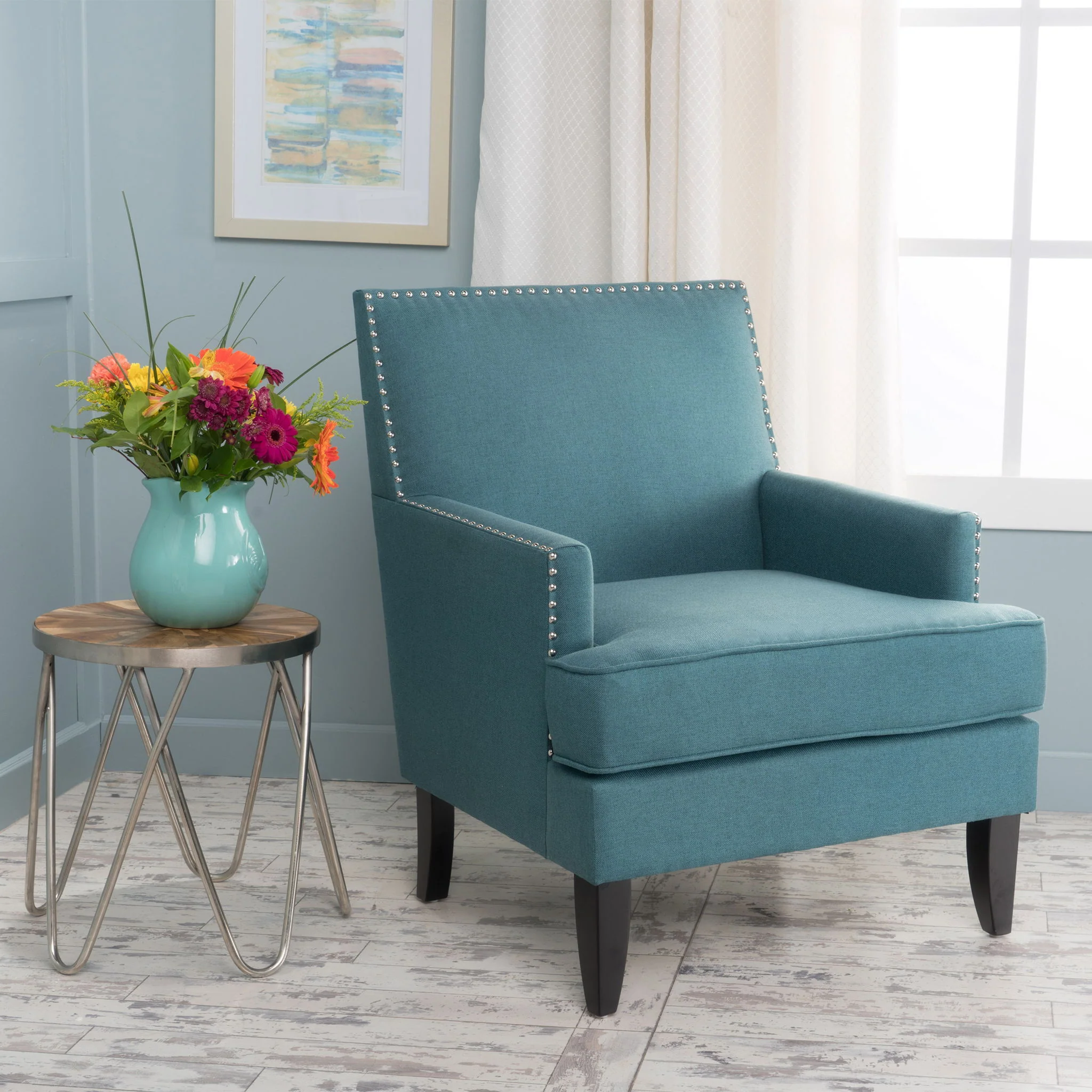 Serenada - Upholstered Fabric Club Chair With Nailhead Trim And Tapered Birch Legs - Image 4