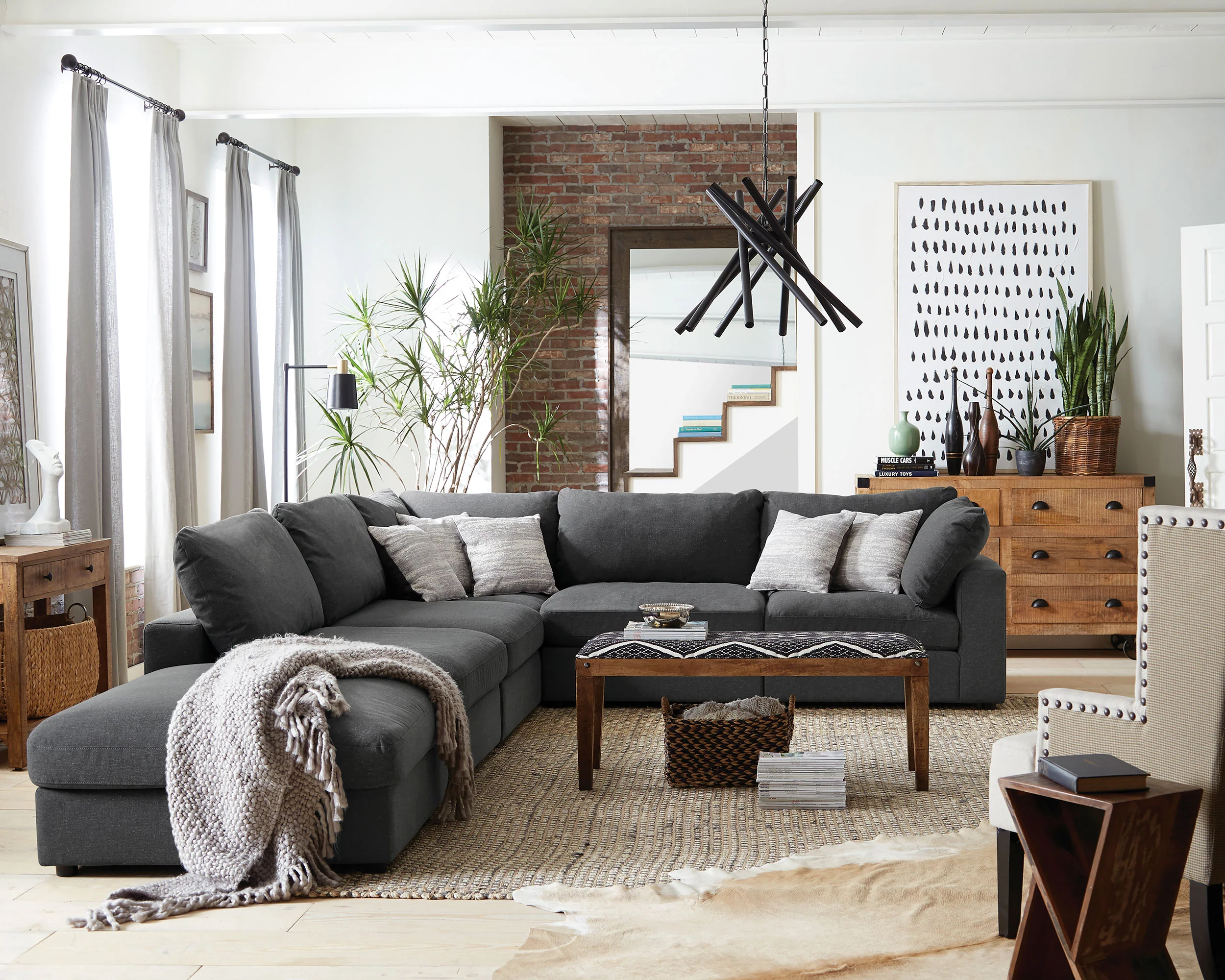 Serene 6-Piece Upholstered Modular Sectional Sofa Charcoal - Image 4