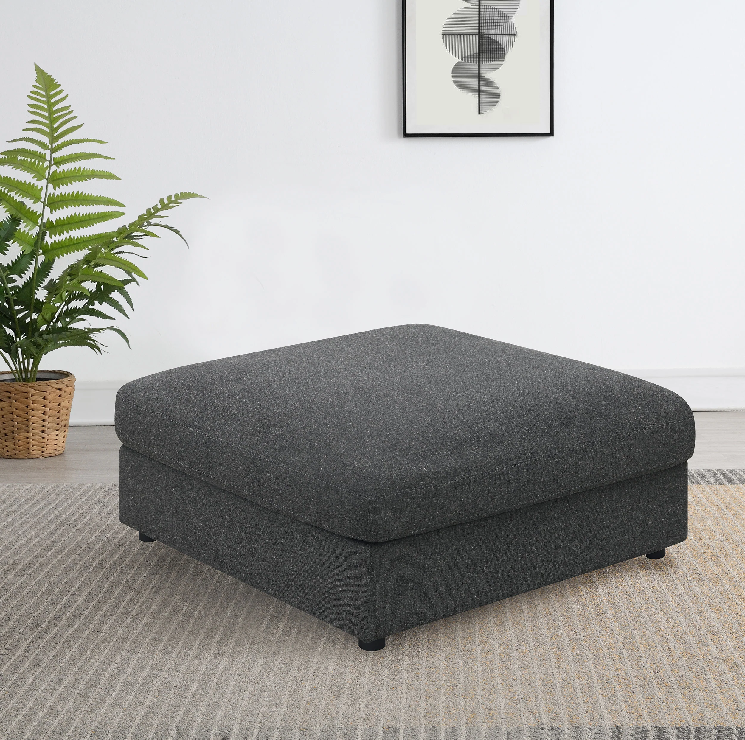 Serene Square Upholstered Ottoman Charcoal - Image 4