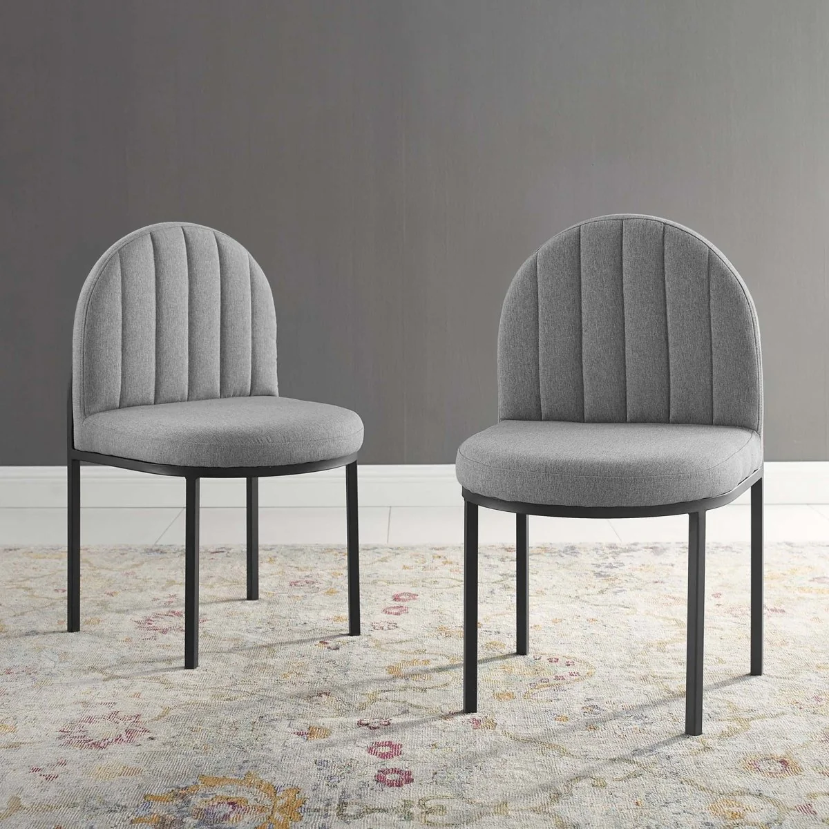 Set of 2 Channel Tufted Clamshell Fabric Dining Side Chairs - Image 8