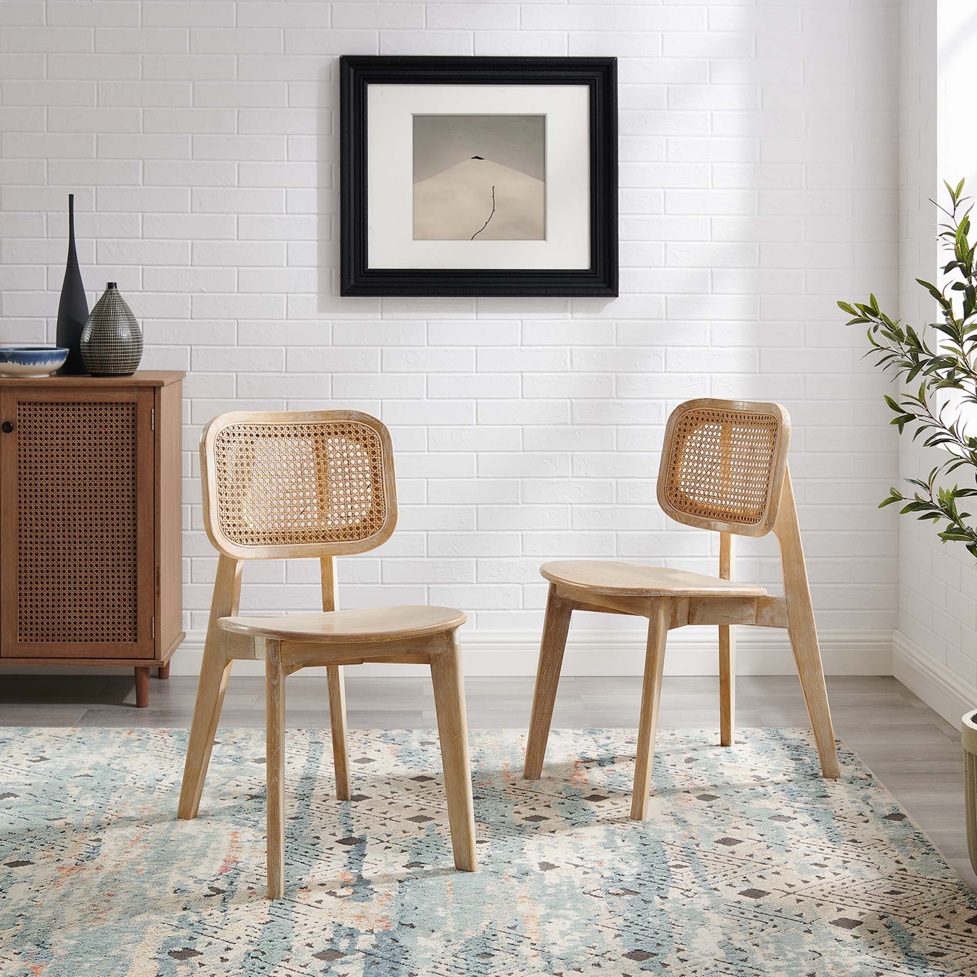 Set of 2 Coastal Farmhouse Elm Wood and Rattan Side Chairs - Image 11