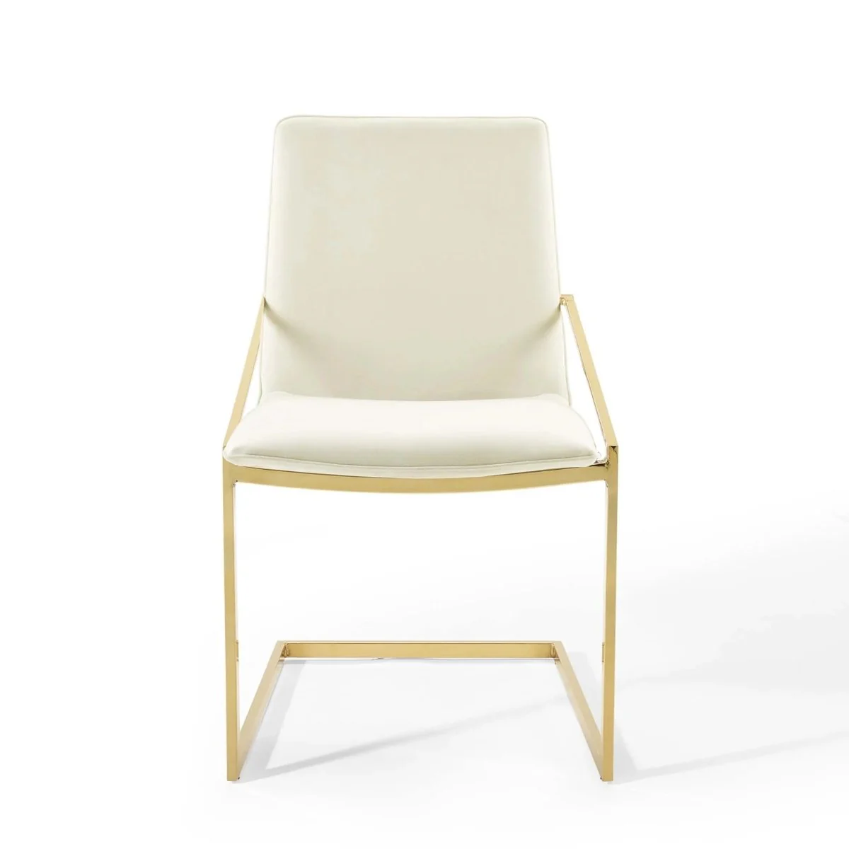 Set of 2 Geometric Gold Stainless Steel Performance Velvet Dining Armchairs - Image 12