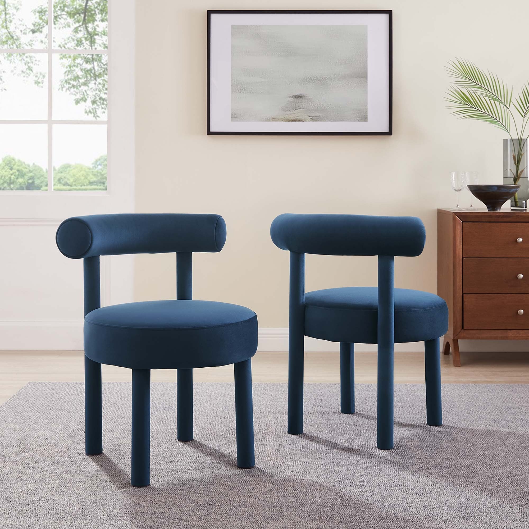 Set of 2 Performance Velvet Circular Dining Chairs with Bolster Backrest - Image 2