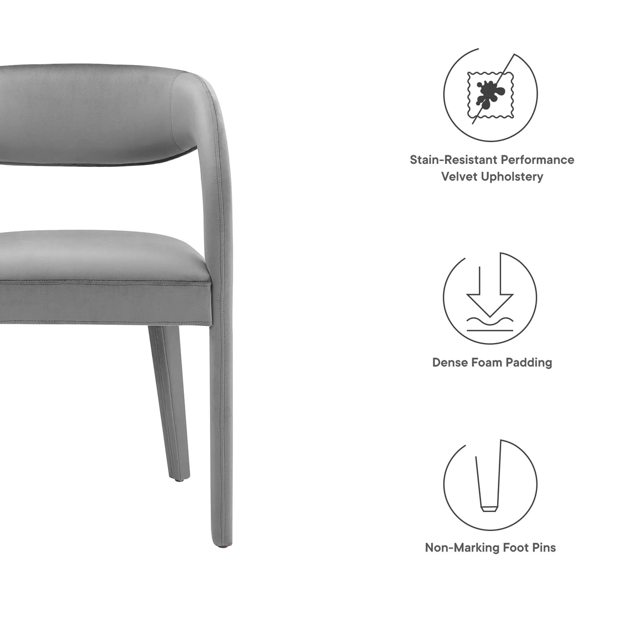 Set of 2 Performance Velvet Curved Back Dining Chairs - Image 20