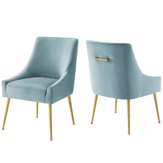 Set of 2 Performance Velvet Dining Chairs with Gold Legs and Back Handle