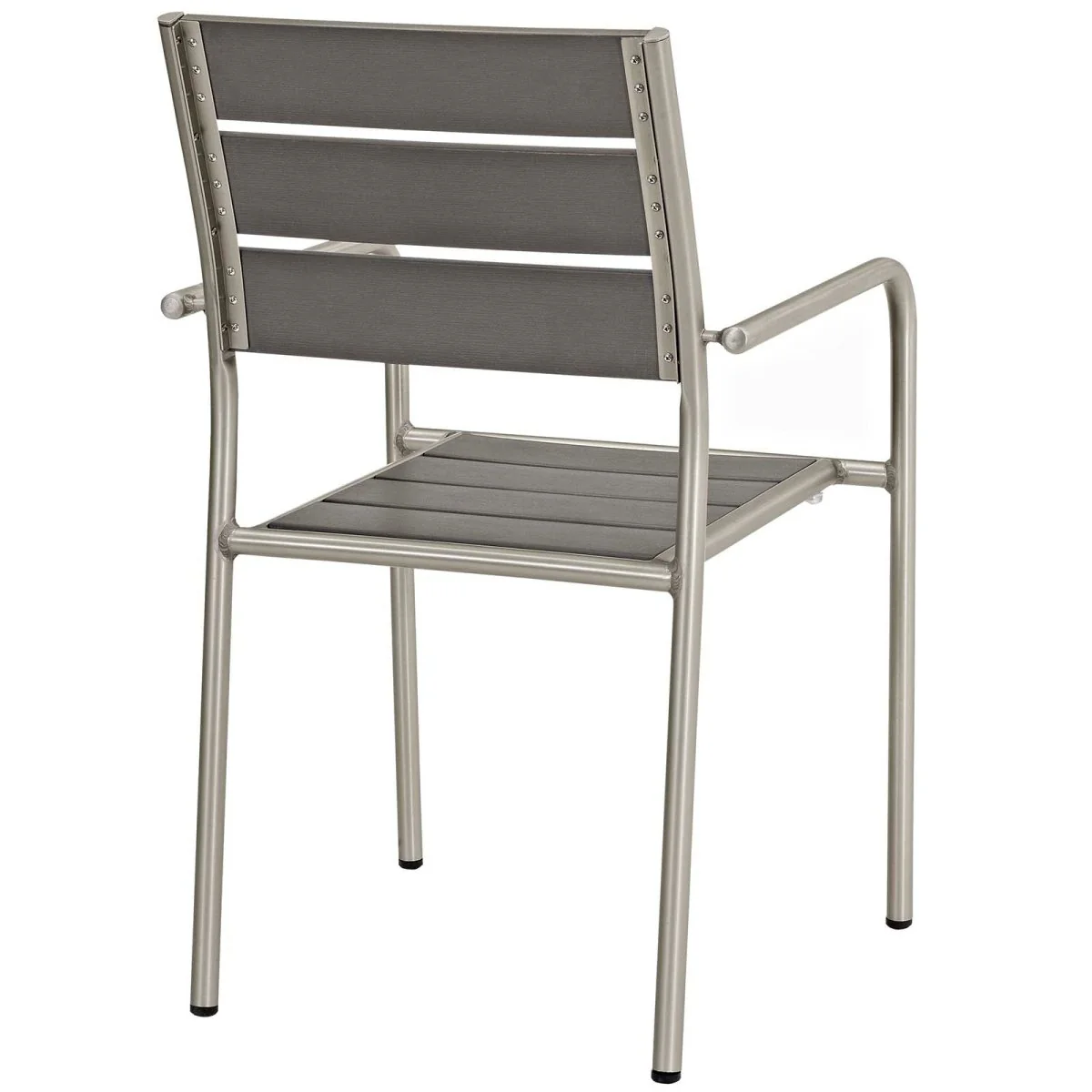 Set of 2 Silver Gray Aluminum Outdoor Dining Armchairs with Wood Accents - Image 4