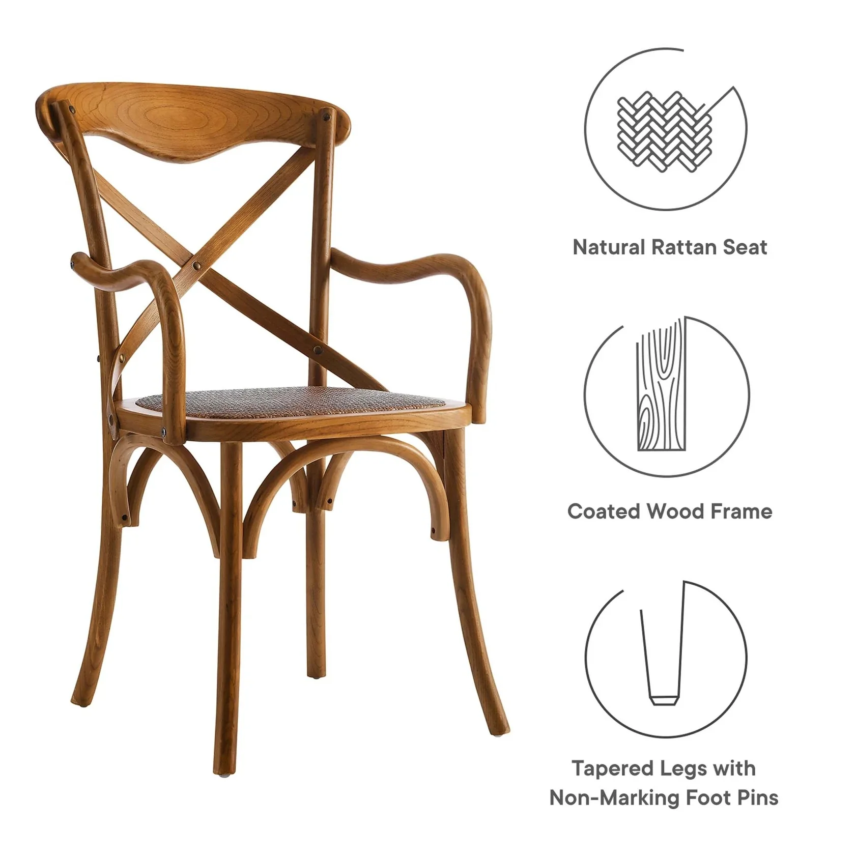 Set of 2 Walnut Wood Dining Armchairs with Rattan Seat - Image 10