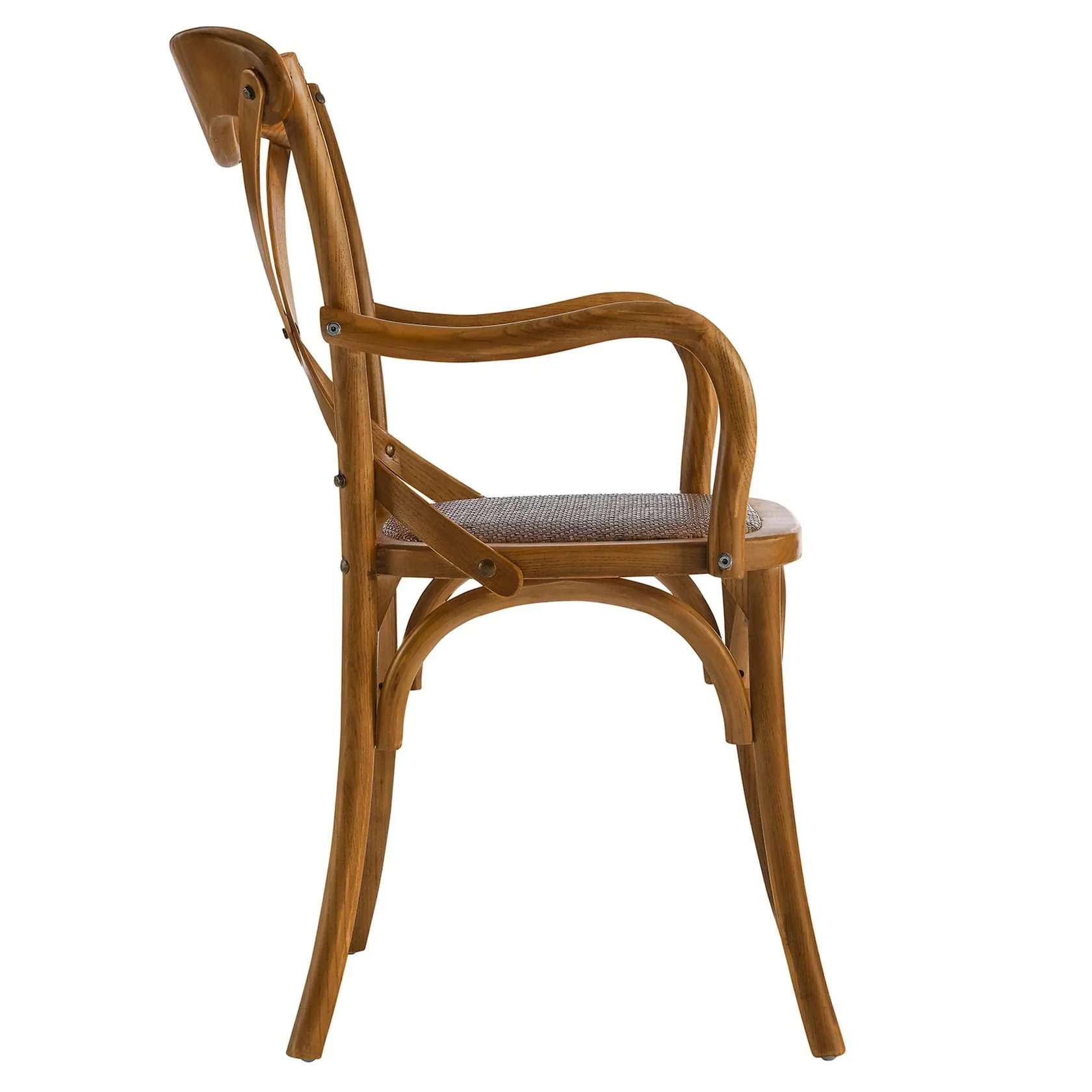 Set of 2 Walnut Wood Dining Armchairs with Rattan Seat - Image 4