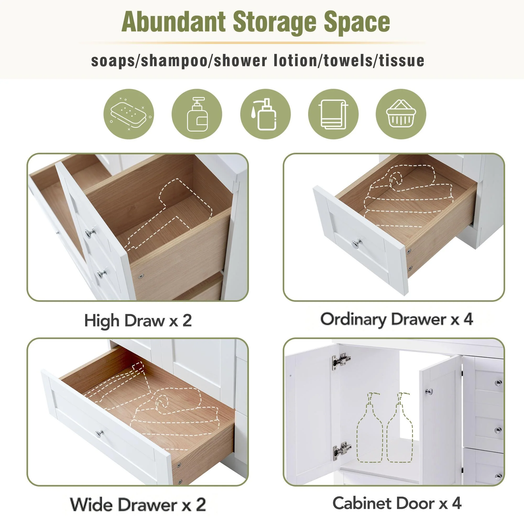 Shaker Free Standing Bathroom Vanity Cabinet & Sink, Soft Close Drawers, Soft Close Doors - Image 12