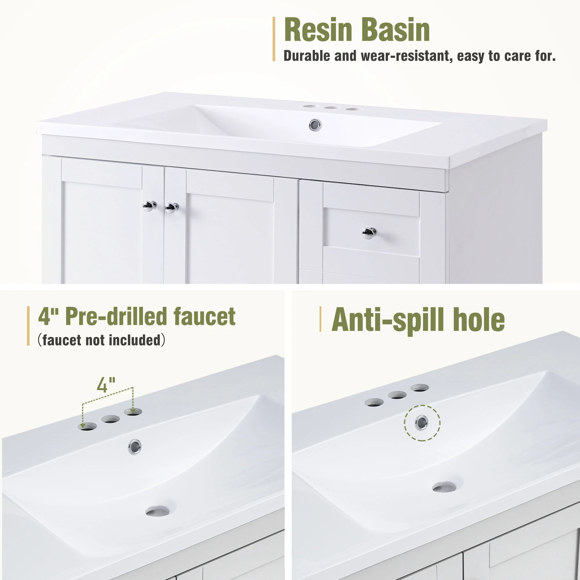 Shaker Free Standing Bathroom Vanity Cabinet & Sink, Soft Close Drawers, Soft Close Doors - Image 16