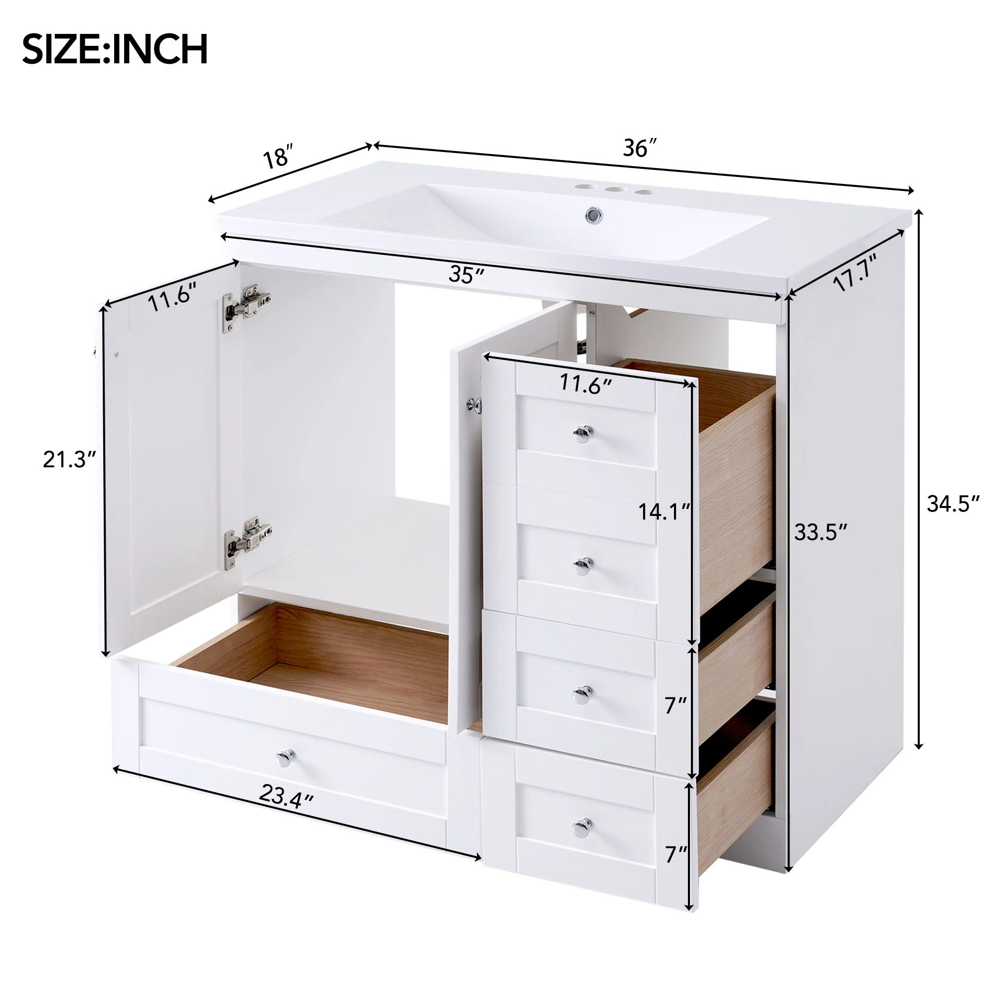 Shaker Free Standing Bathroom Vanity Cabinet & Sink, Soft Close Drawers, Soft Close Doors - Image 37