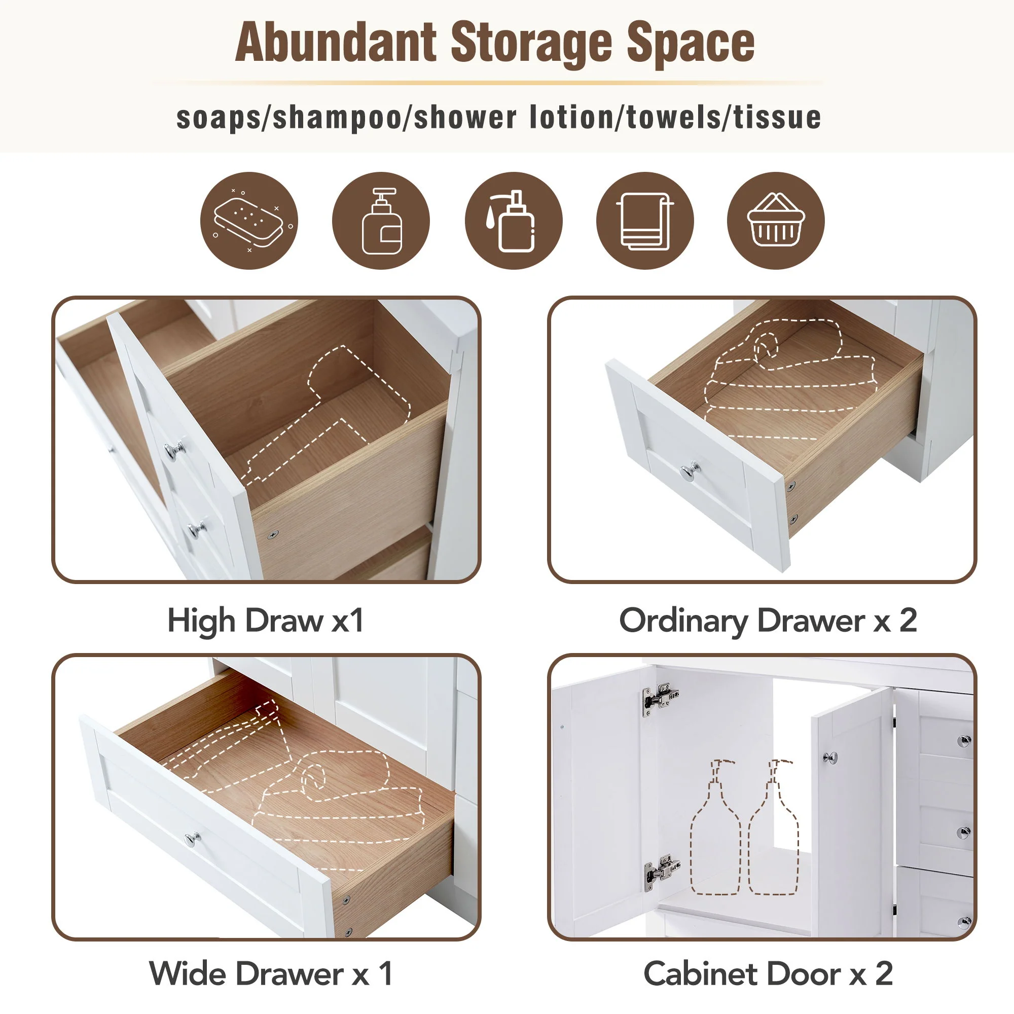 Shaker Free Standing Bathroom Vanity Cabinet & Sink, Soft Close Drawers, Soft Close Doors - Image 43