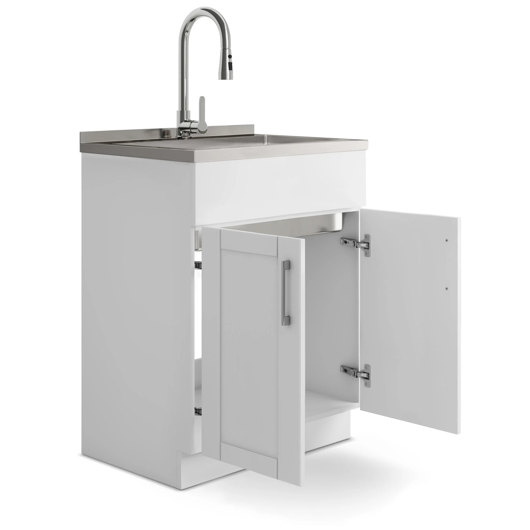 Shaker - Modern Wide, Laundry Cabinet With Faucet And Stainless Steel Sink - Image 11