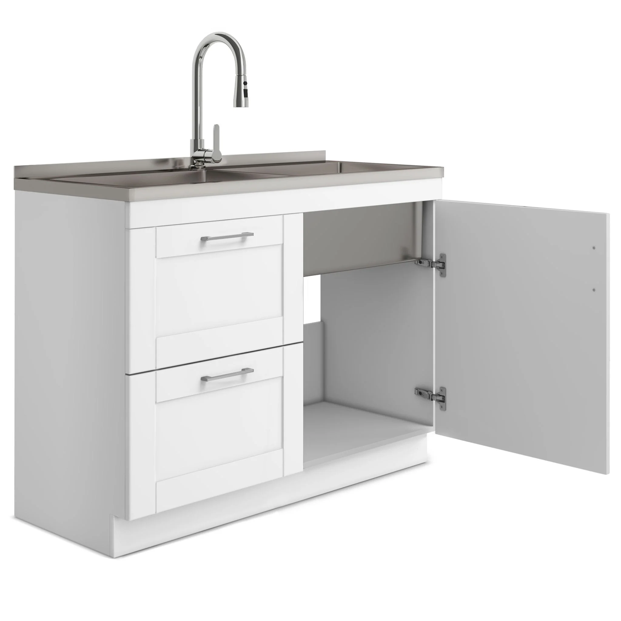 Shaker - Modern Wide Laundry Cabinet With Faucet And Sink - White - Image 2