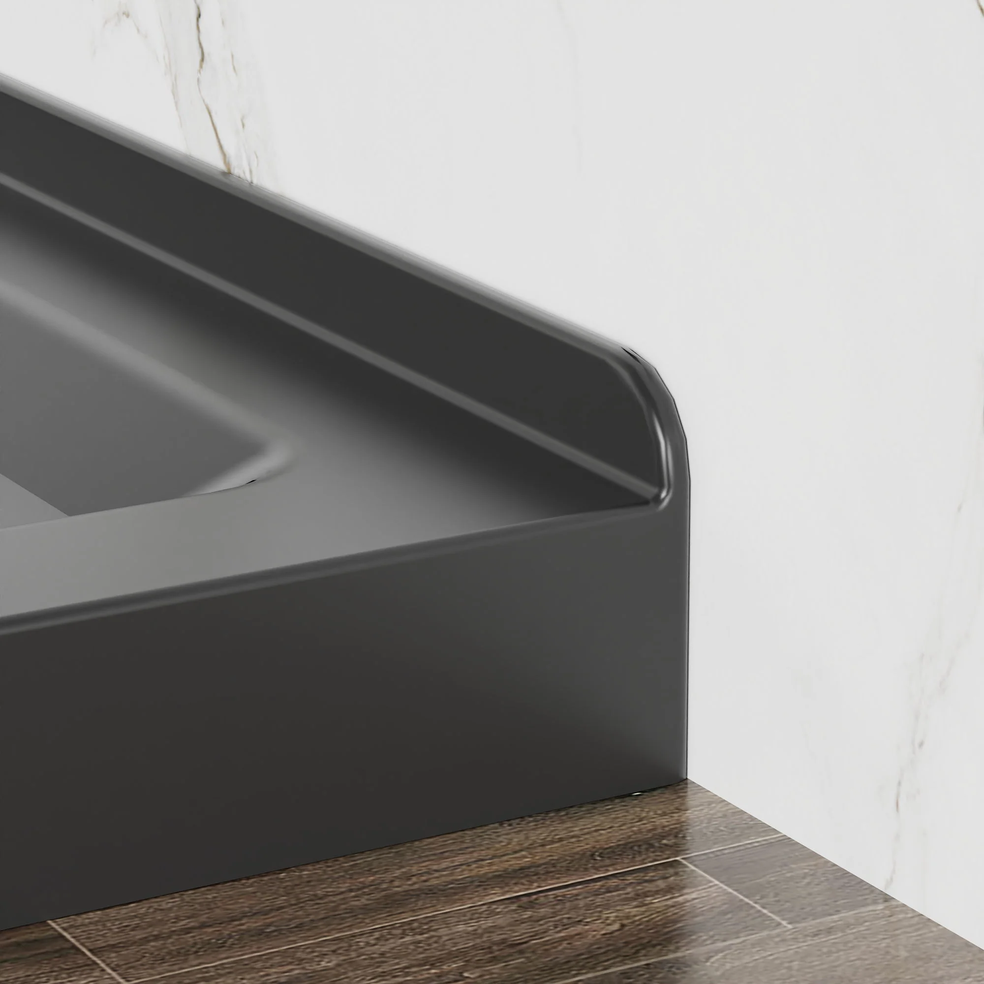 Shower Base, Anti Slip Center Drain Double Threshold - Black - Image 4