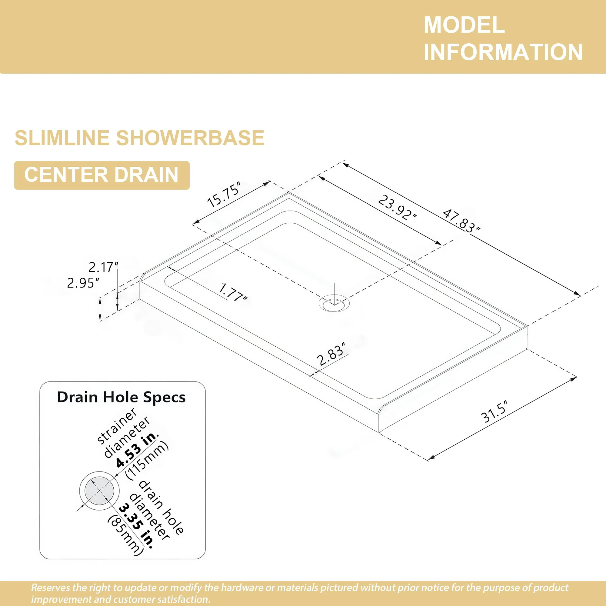 Shower Base, Center Drain With Durable Construction - Gloss White - Image 4