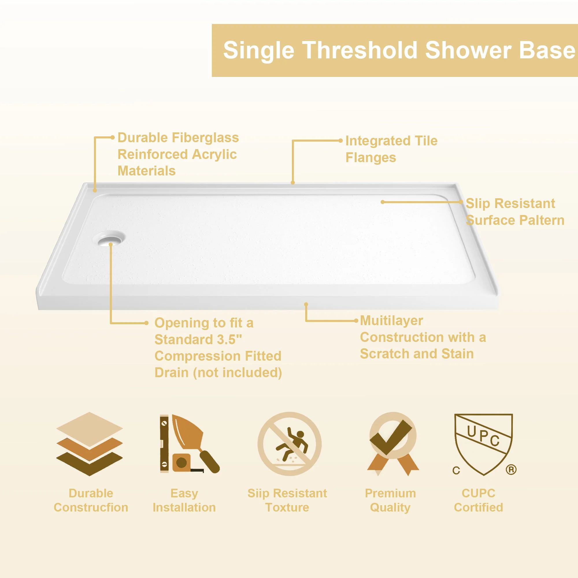 Shower Base Drain With Single Threshold Design - Image 7
