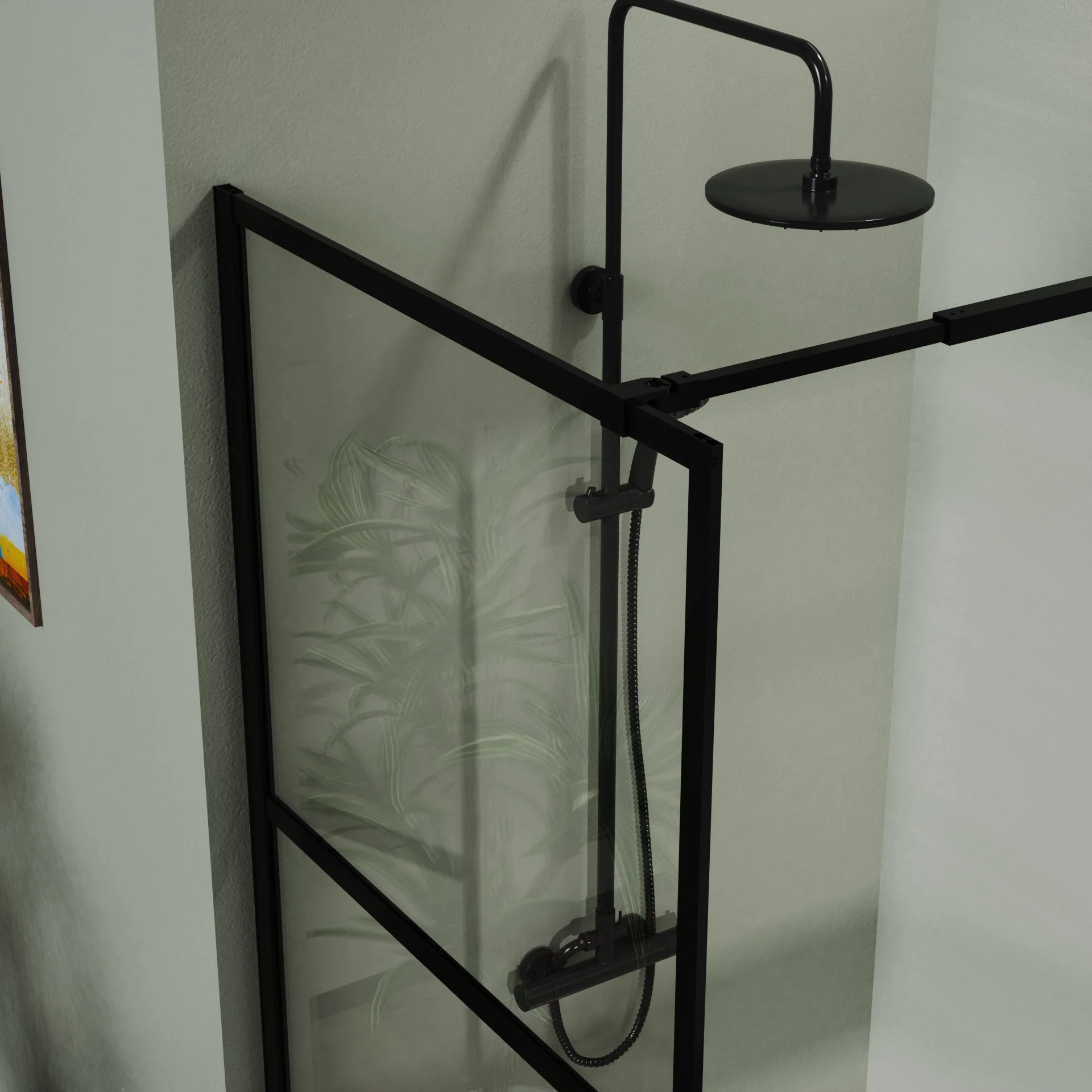 Shower Screen Door Walk In Wet Room, 3 Panel Style - Black - Image 5