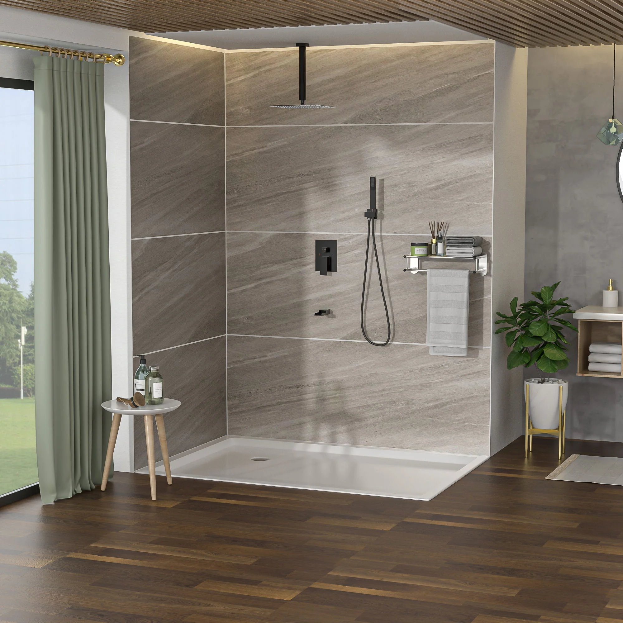 Shower System With Waterfall Tub Spout And 16" Ceiling Mount Square Rain Shower - Oil-Rubbed Bronze - Image 5
