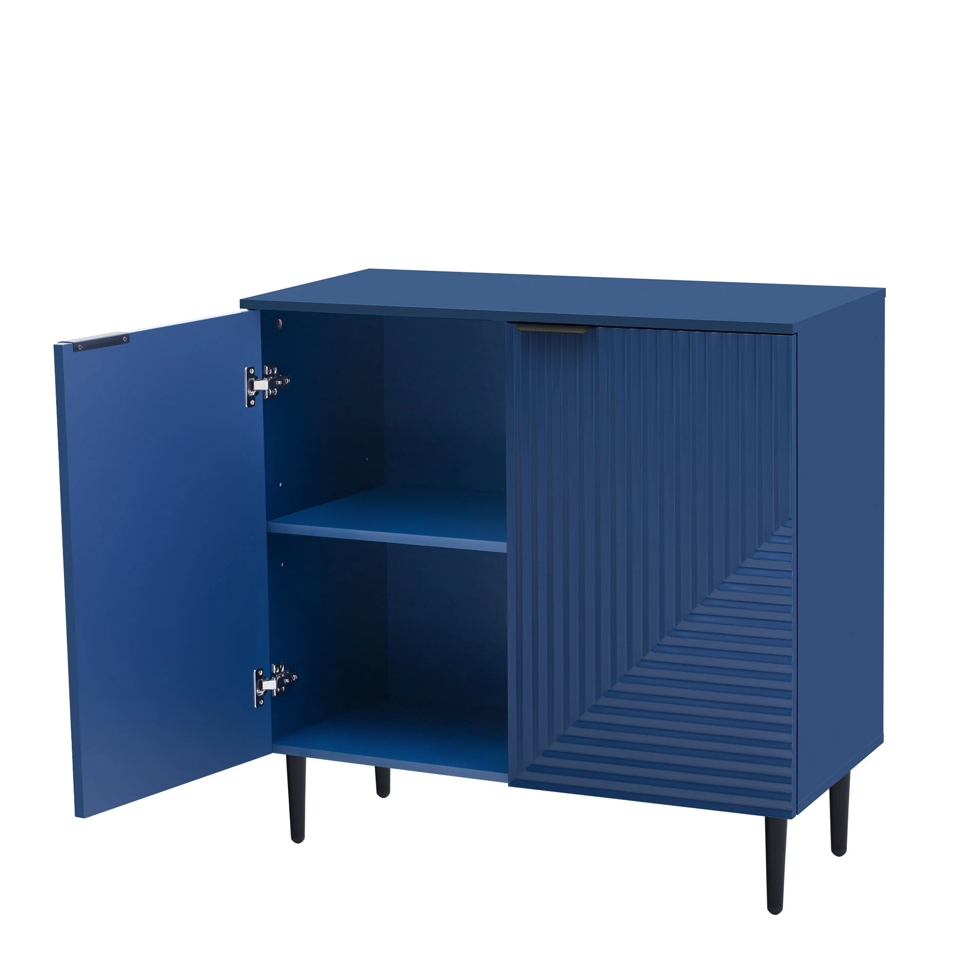 Side Cabinet With Adjustable Shelves And Geometric Door Panels - Navy Blue - Image 5