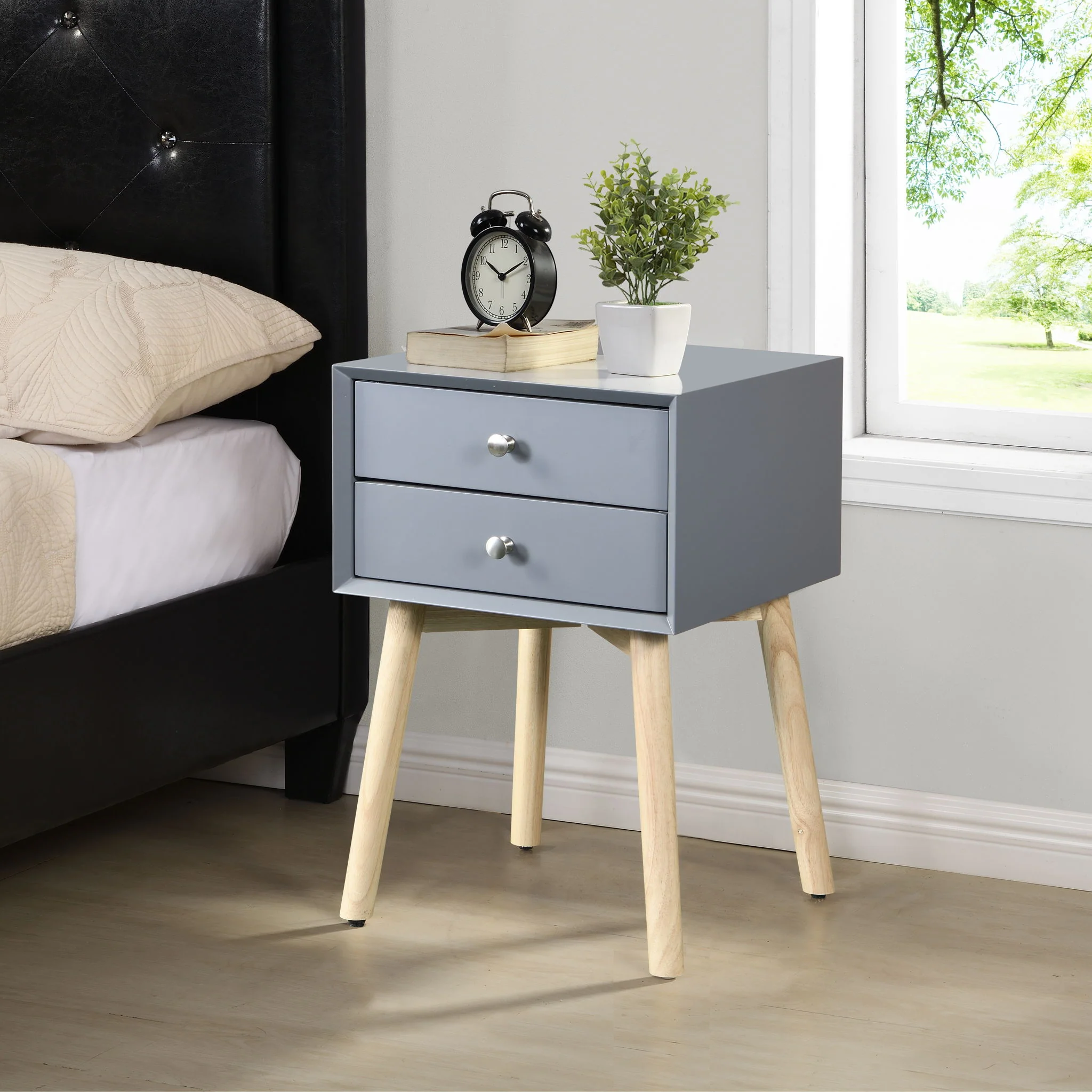Side Table With 2 Drawer, Mid-Century Modern Storage Cabinet For Bedroom - Image 7