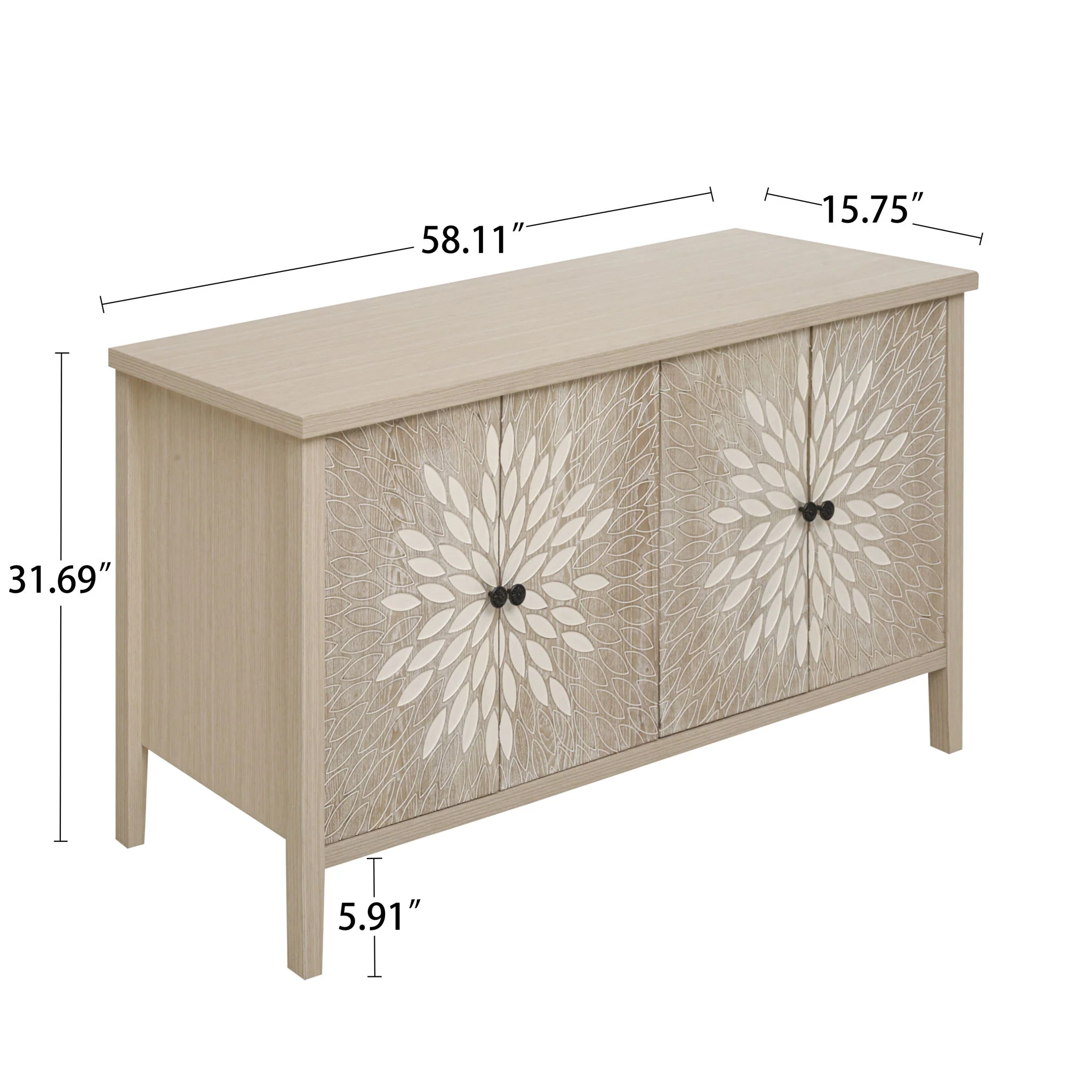 Sideboard Buffet Cabinet Carved 4 Door Storage 58in x 32in - Image 15