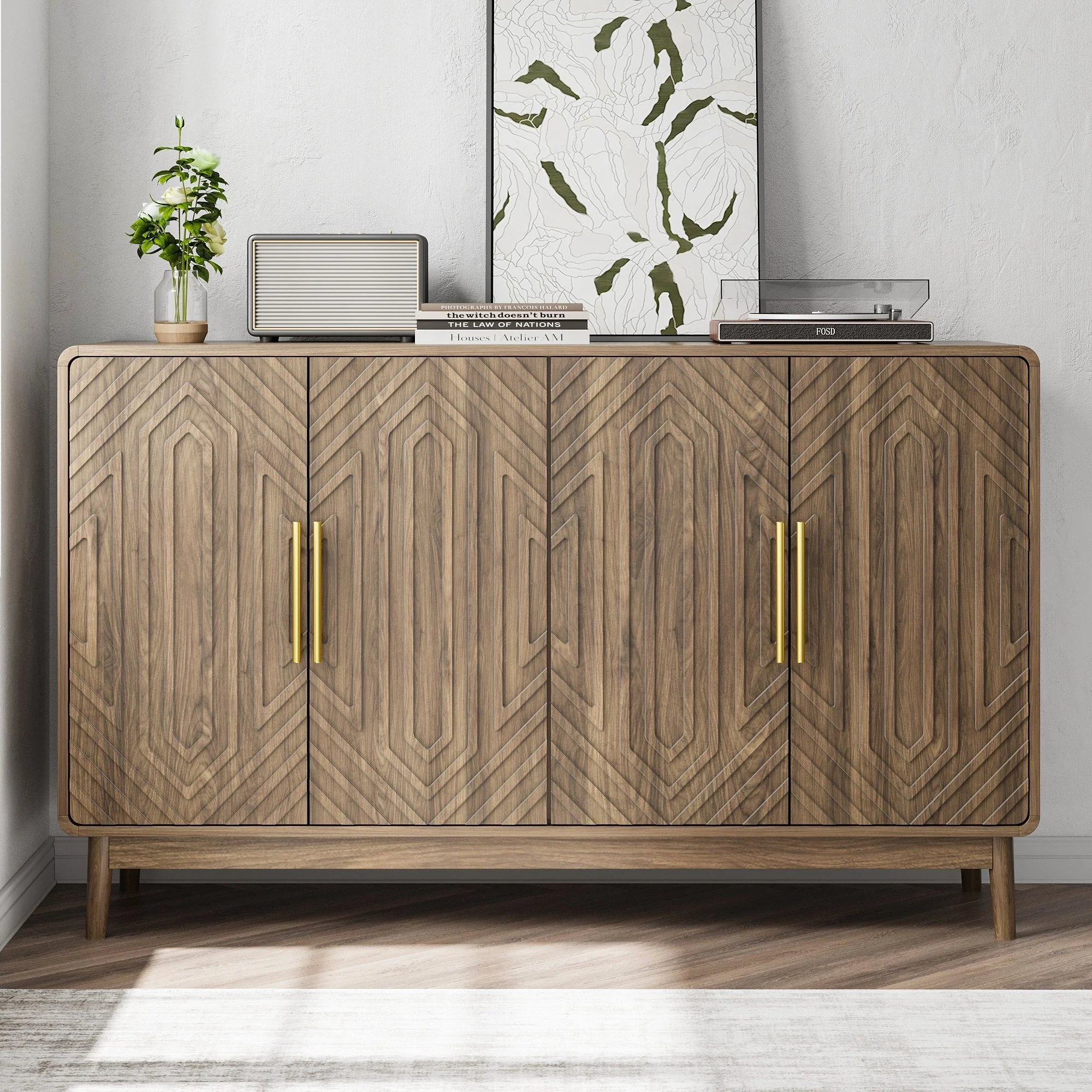 Sideboard Buffet Cabinet Dining Room Storage Credenza Wood Dark Brown - Image 9