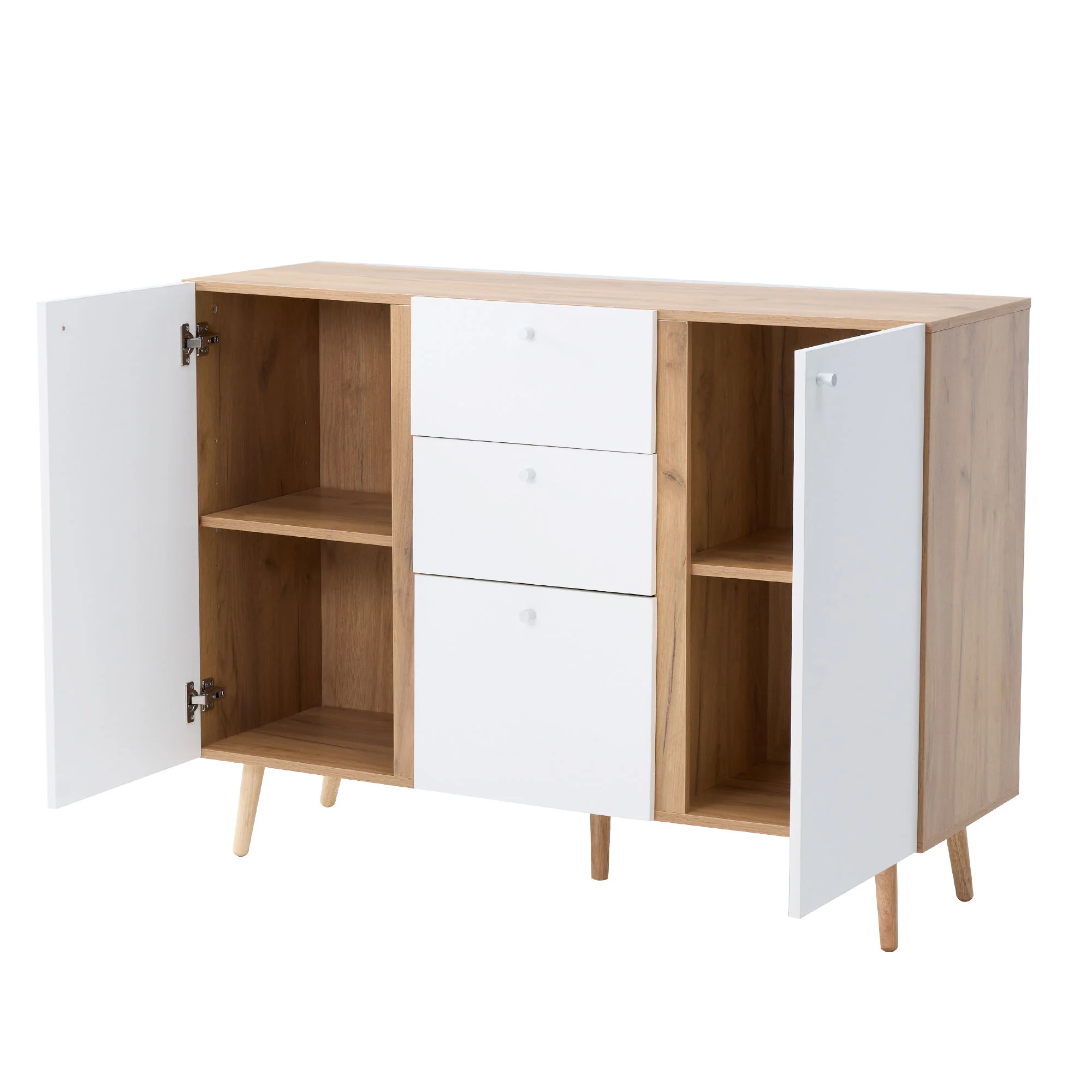 Sideboard Buffet Cabinet With 3 Drawers & 2 Doors, Buffet Cabinet With Adjustable Shelves For For Living Room Dining Room Hallway, Kitchen - White - Image 4