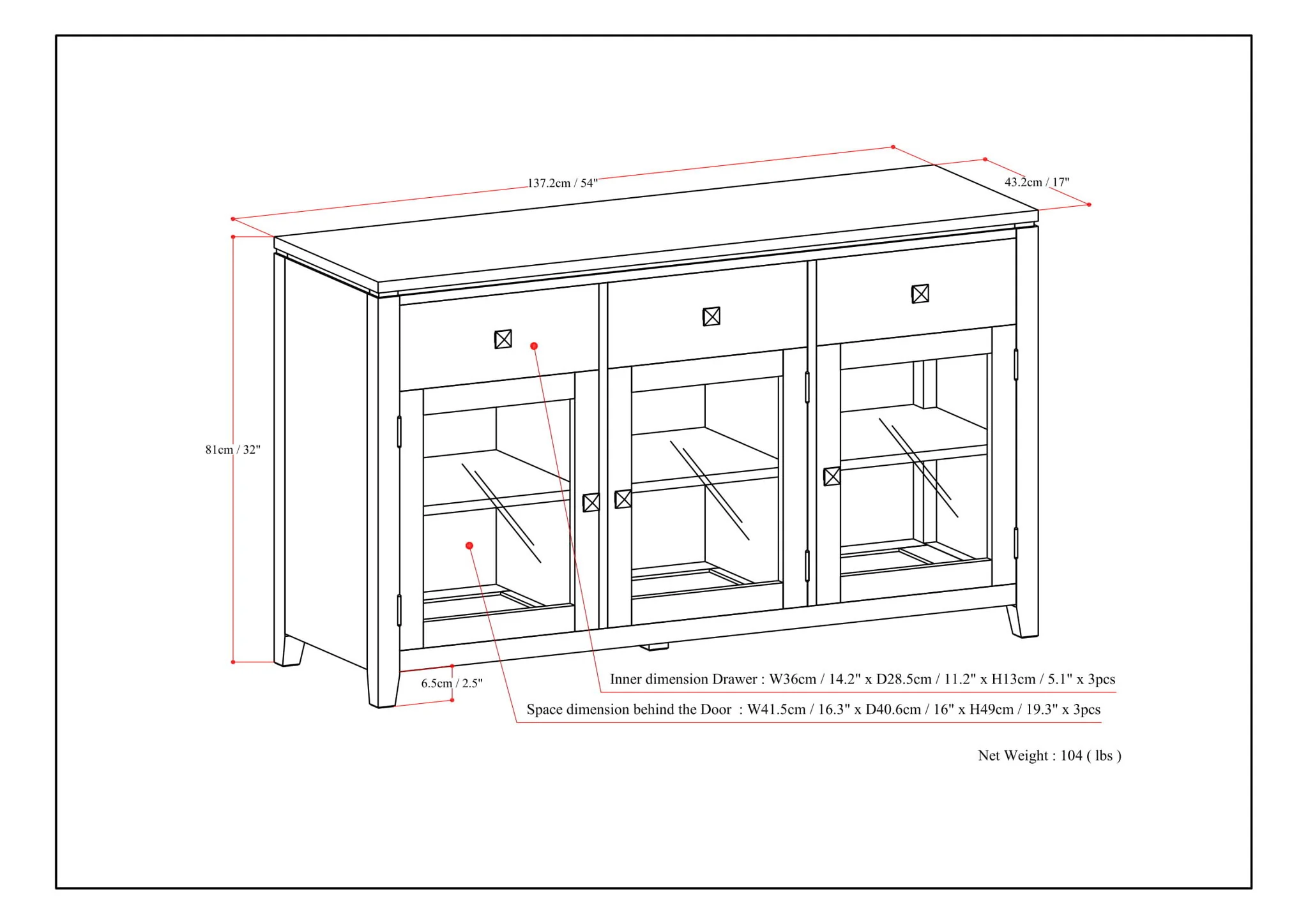 Sideboard Buffet Contemporary Solid Wood 54in x 17in x 32in - Image 24