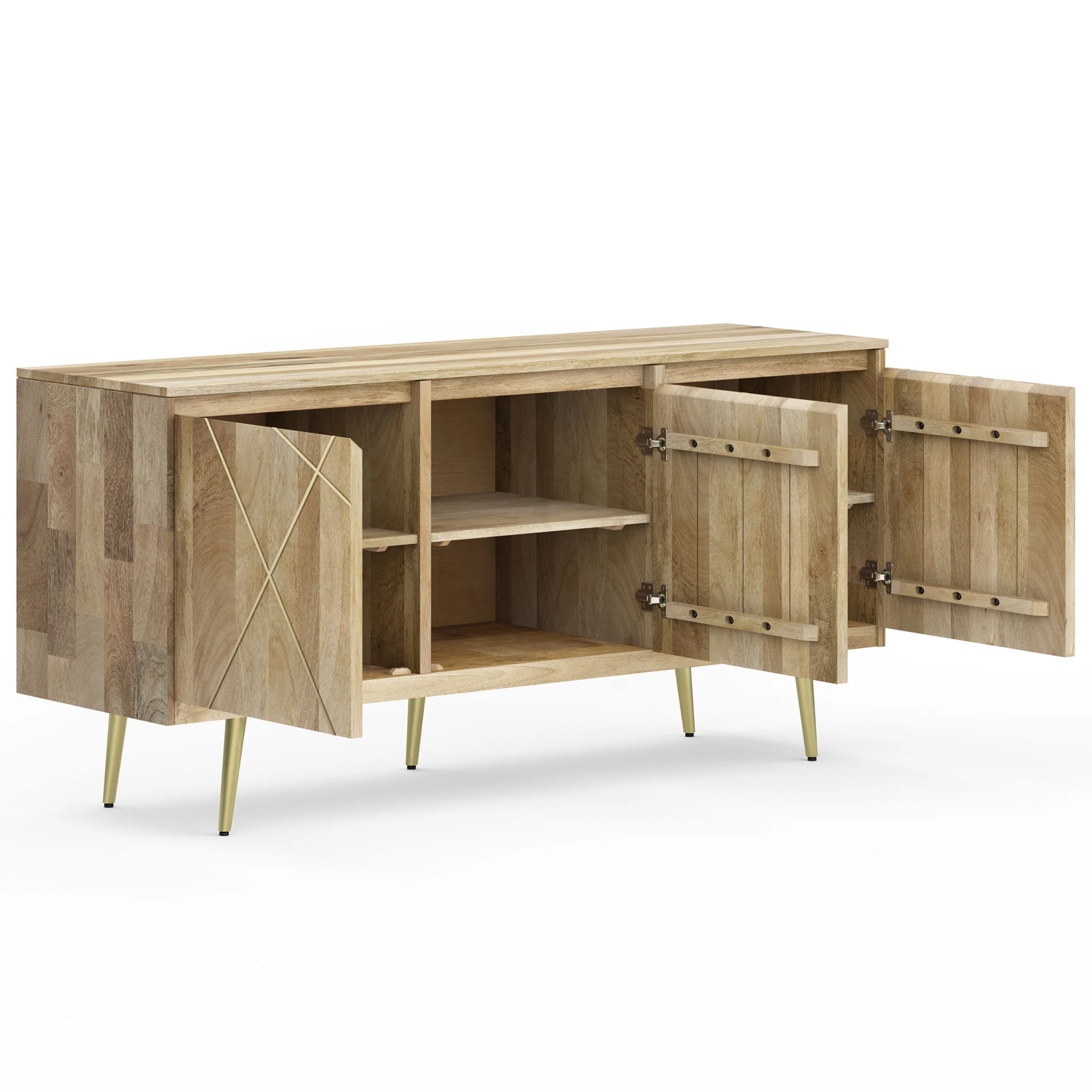 Sideboard Buffet Storage Cabinet with Mango Wood in 60x30in Natural - Image 4