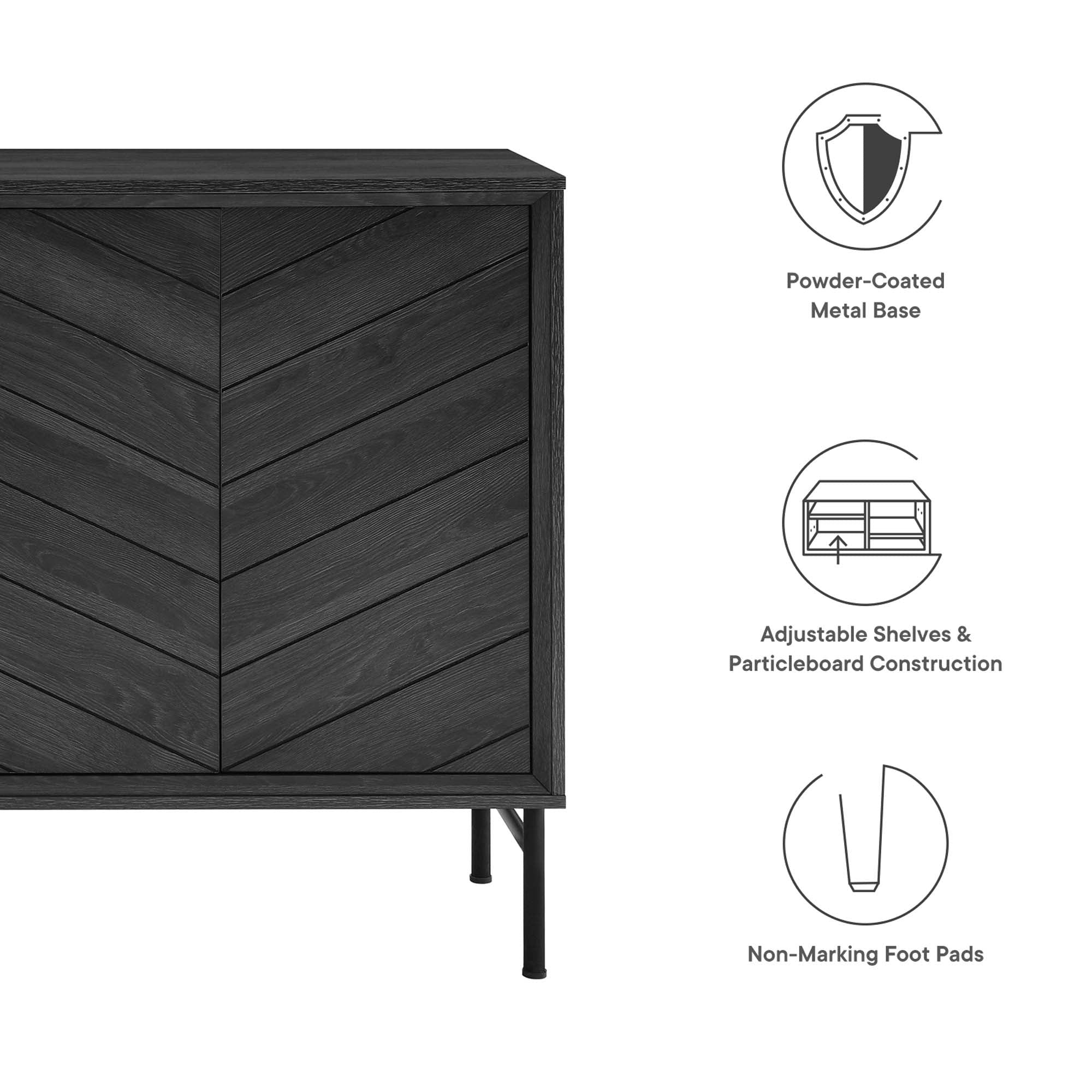 Sideboard Buffet Storage Credenza Cabinet Chevron Door Particleboard 59 Inch - Image 3