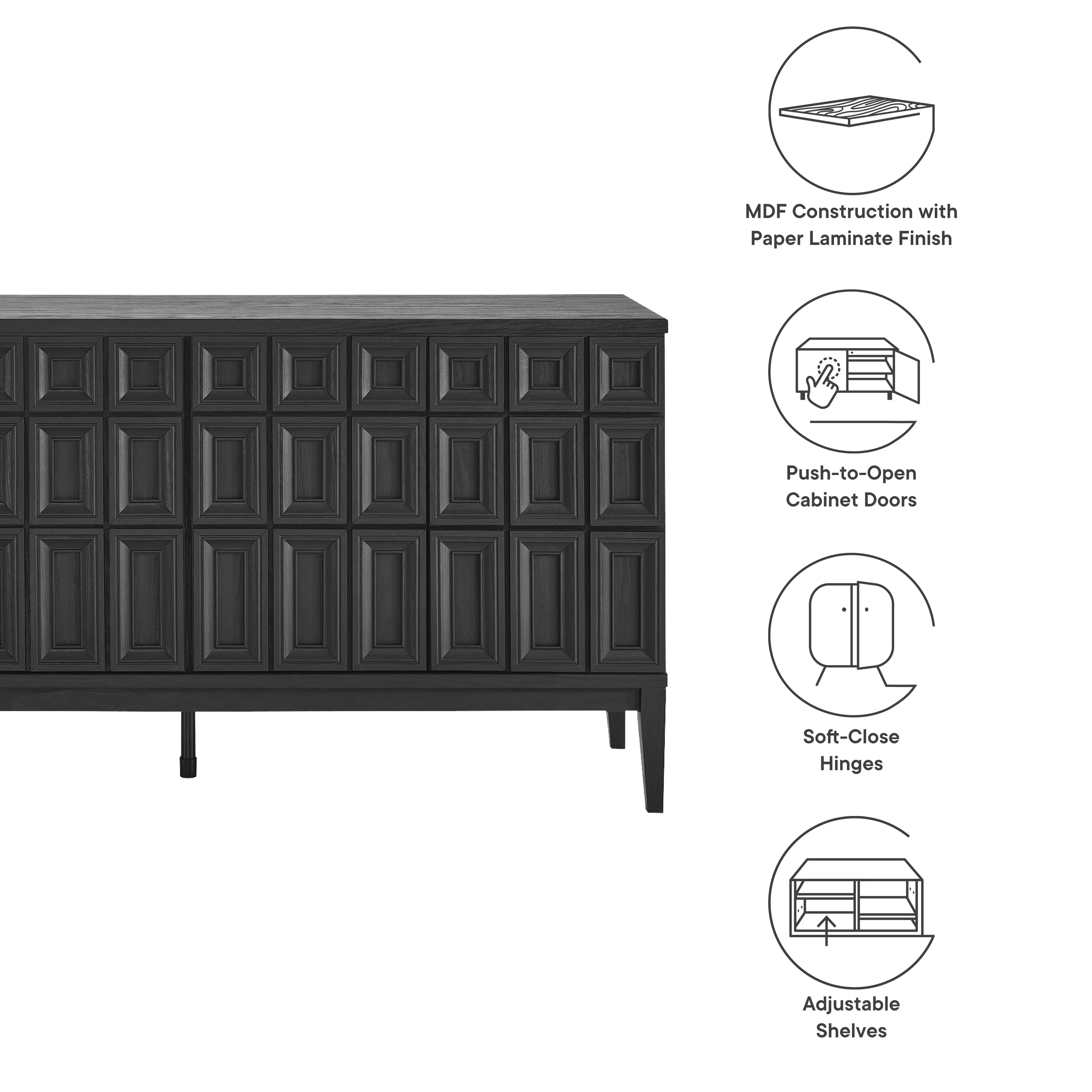 Sideboard Buffet Storage Credenza Cabinet Geometric Grid MDF 62 Inch - Image 2