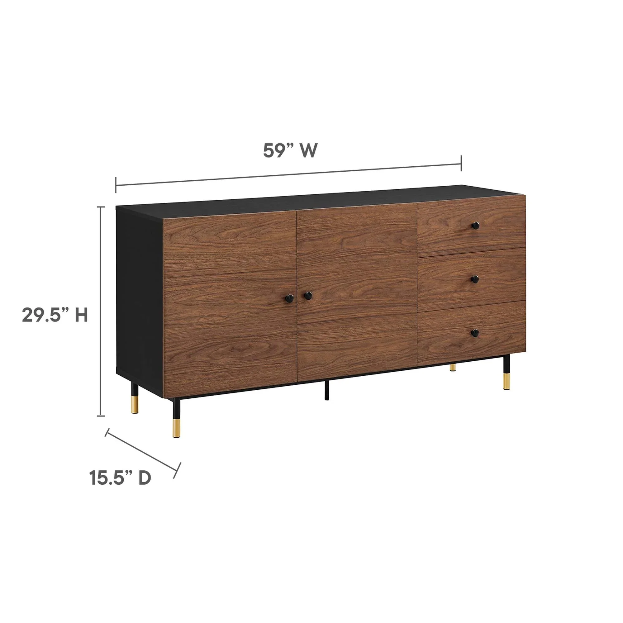 Sideboard Storage Cabinet Drawer Shelf Metal Leg Laminate 59 Inch - Image 4