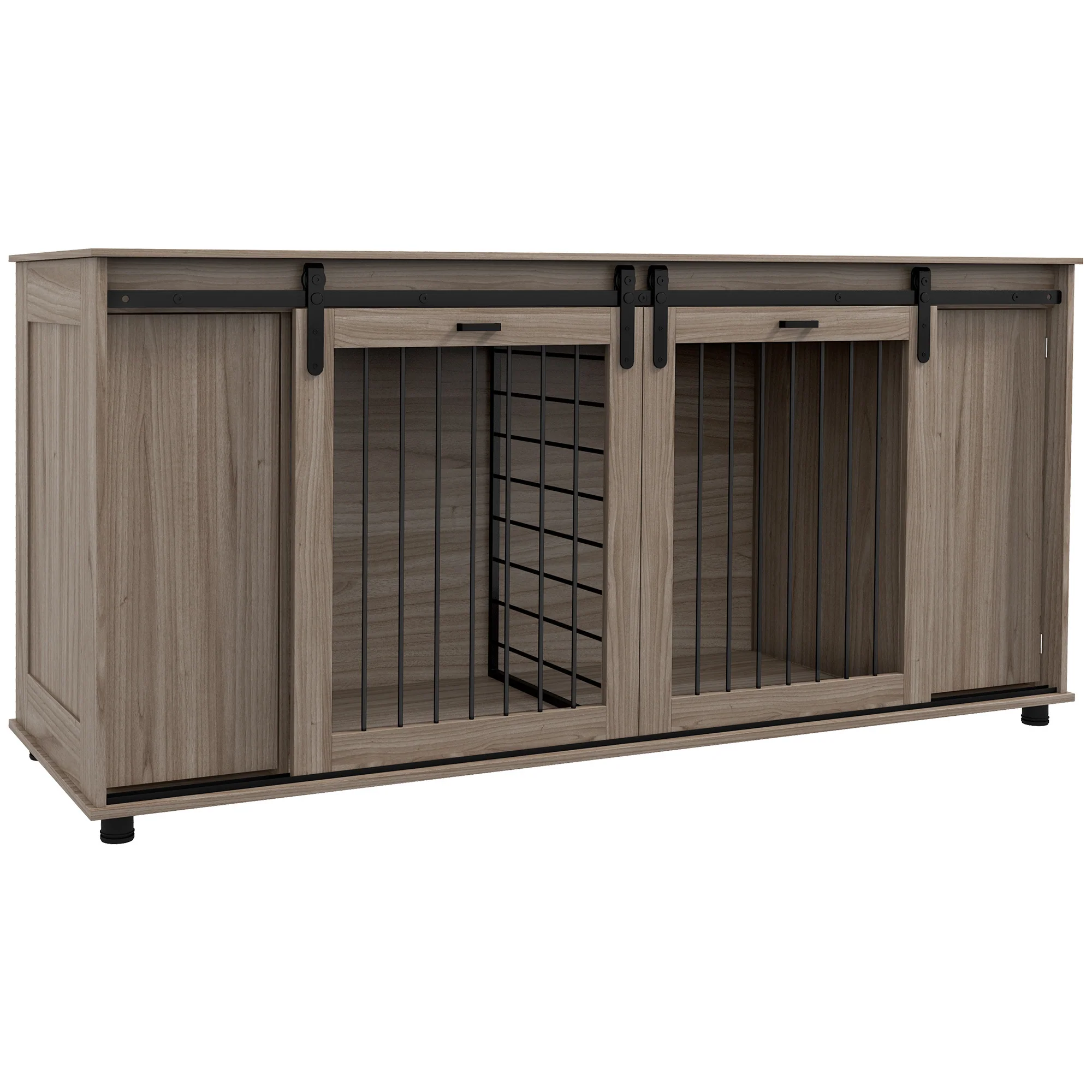 Silas 71-Inch Dual Dog Crate Furniture with Removable Divider and Push-to-Open Storage