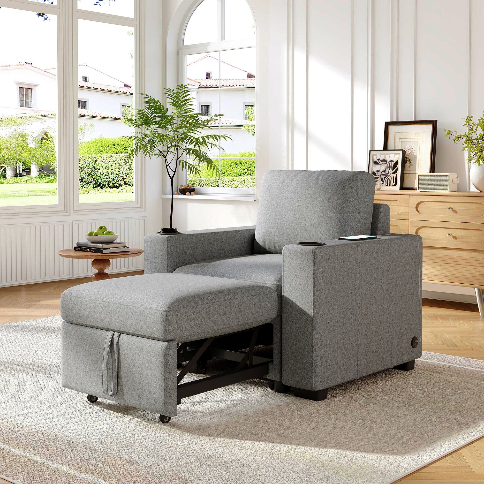 Single Pull Out Sofa Bed With USB Ports And Cup Holders - Image 6