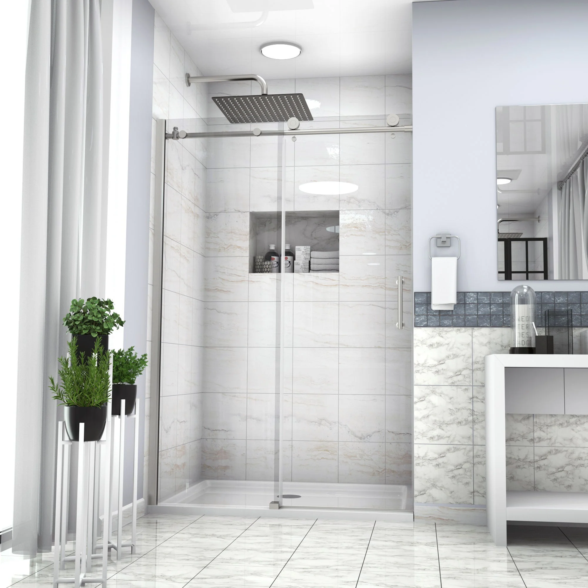 Single Sliding Bypass Shower Door Enclosure With Tempered Glass - Image 10