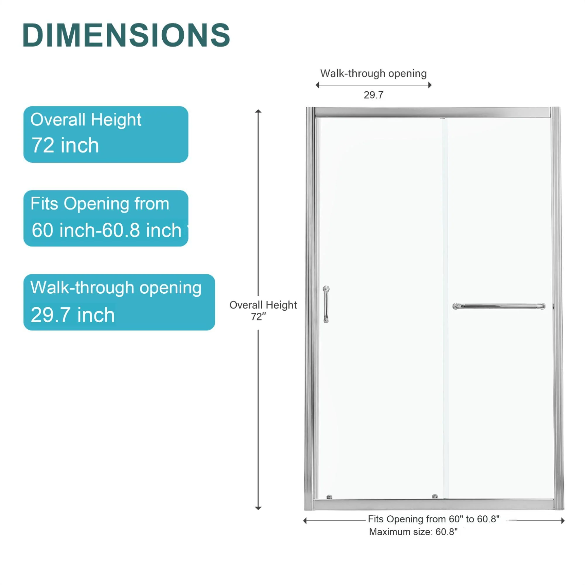 Single Sliding Bypass Shower Door, Tempered Glass Enclosure - Image 25