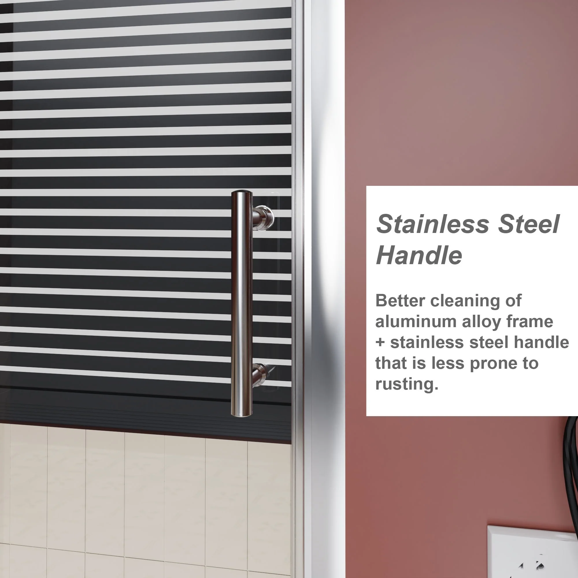 Single Sliding Shower Door For Bathtub With And Handle - Chrome - Image 7